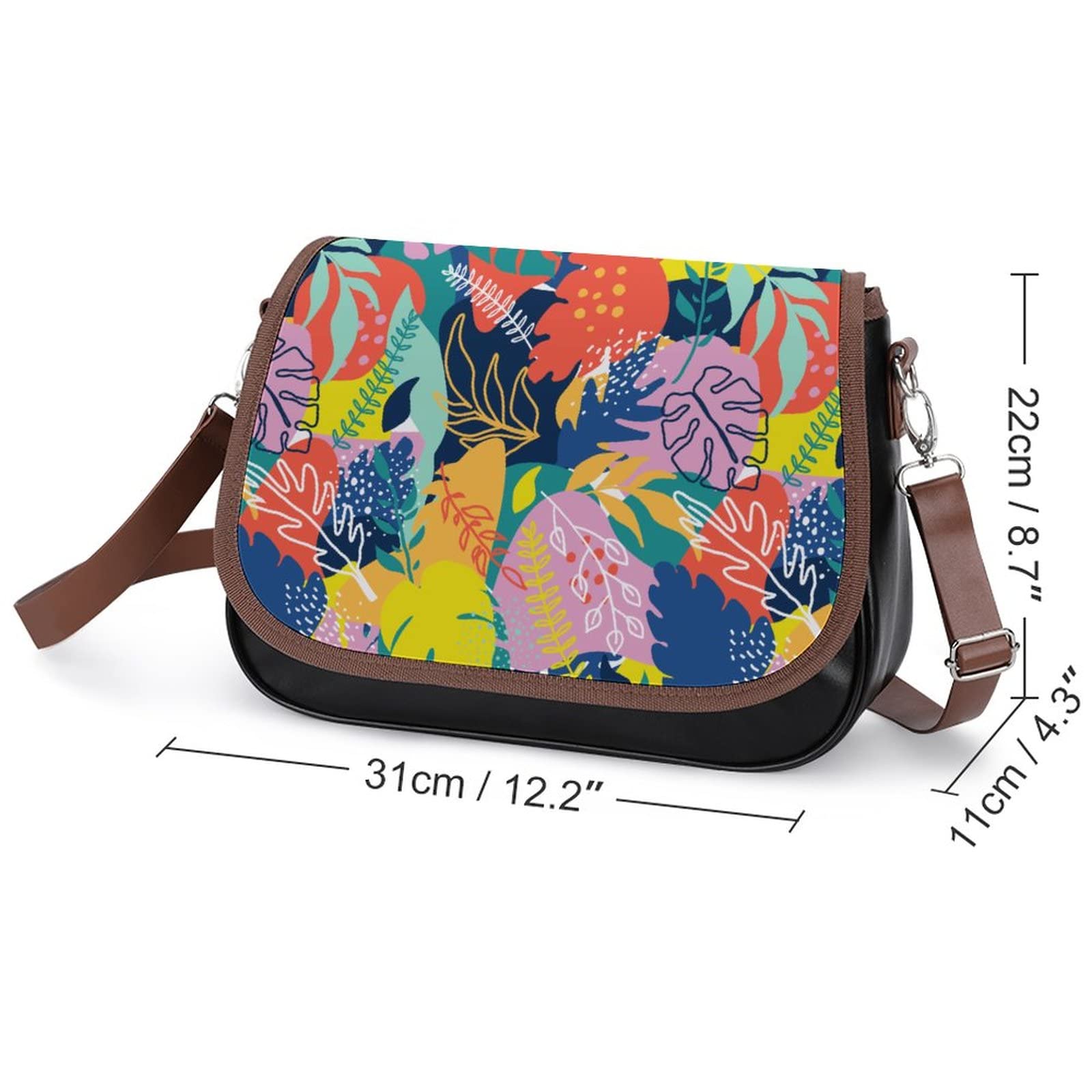 Stylish Women's Leather Crossbody Bag with Printed Palm Leaf Design - Perfect for Casual Outings, Travel, and Everyday Use