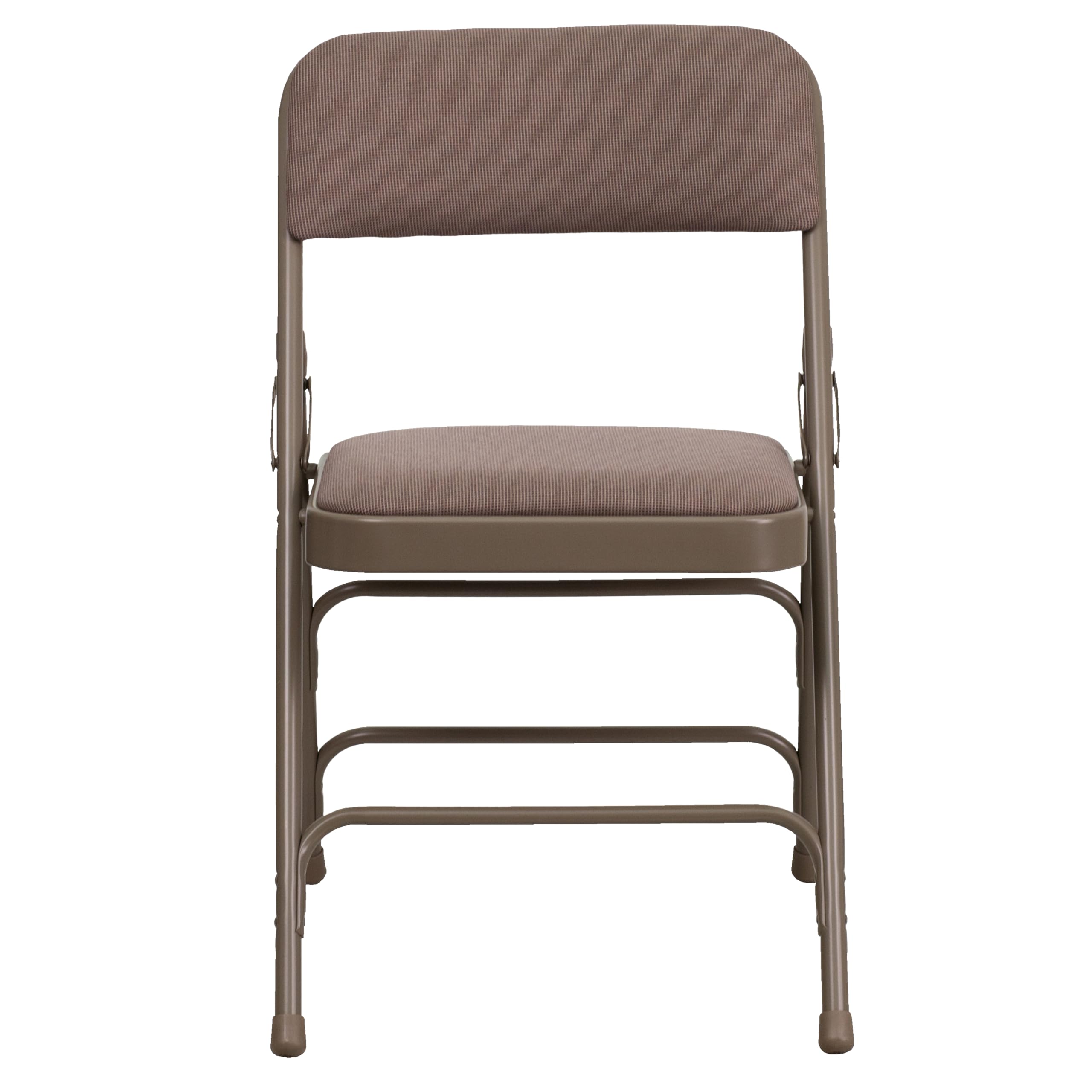 EMMA + OLIVER 2 Pack Beige Fabric Folding Chairs with Curved Triple-Braced Metal Frame - Perfect for Weddings, Parties, and Outdoor Events