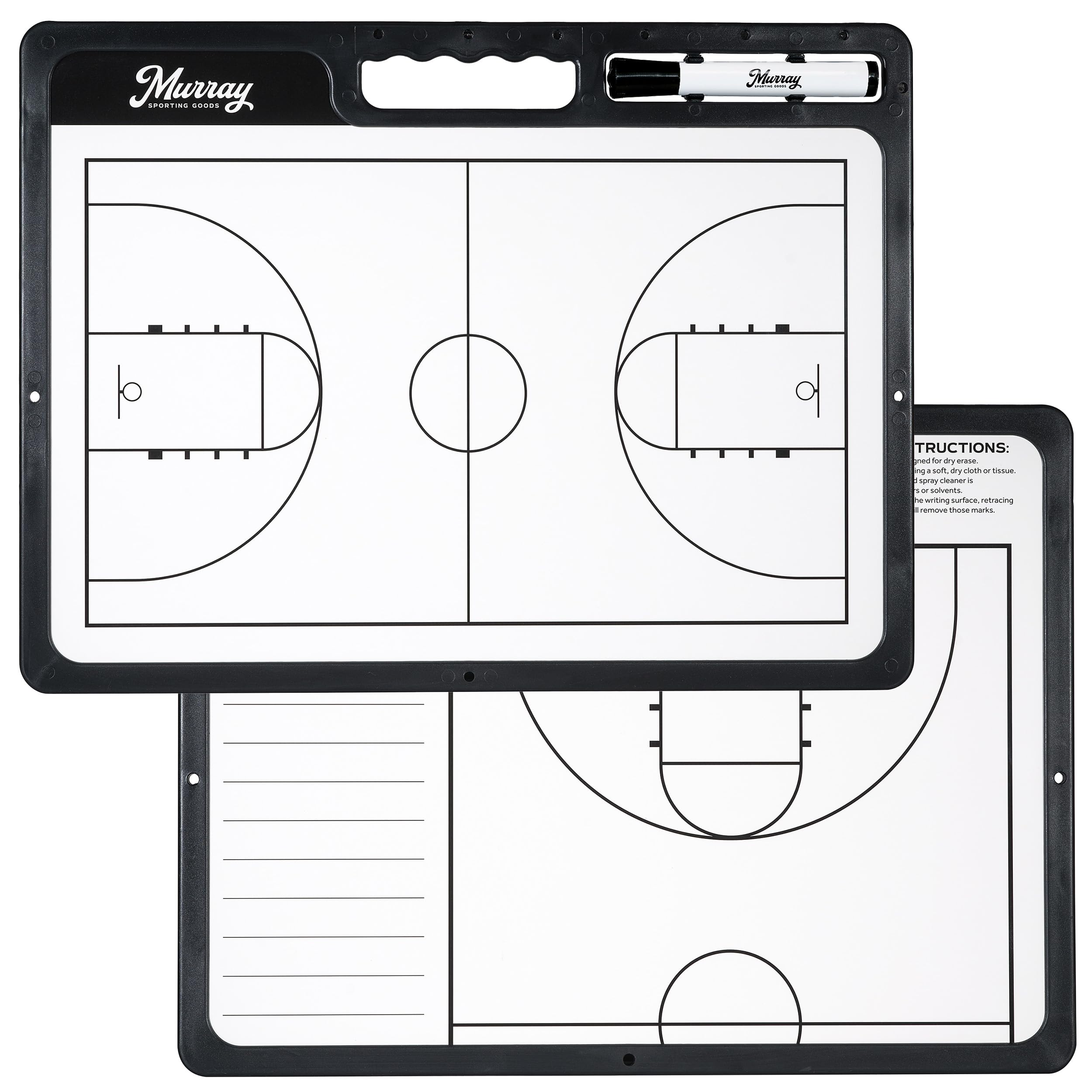Premium Double-Sided Basketball Coaches Clipboard with Dry Erase Marker - Murray Sporting Goods Whiteboard for Game Strategies & Practice Drills | Perfect for Coaches, Trainers & Players On and Off the Court