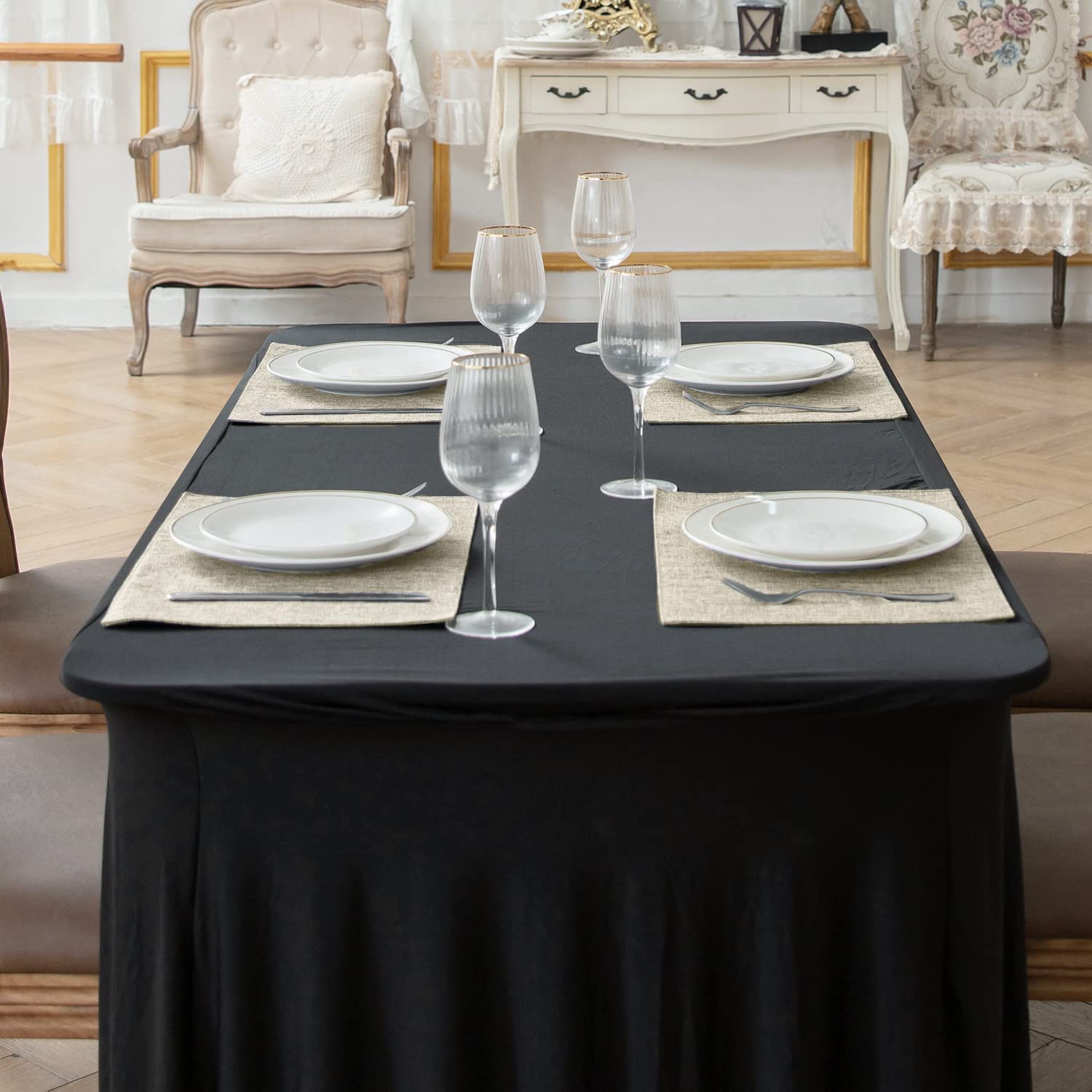 Premium Linen-Like Polyester Placemats Set of 8 - Machine Washable, Heat Resistant & Wrinkle Free - Thick Fabric Dining Table Mats for Kitchen & Formal Dinner (Beige) | Perfect for Everyday Meals, Dinner Parties & Holiday Gatherings