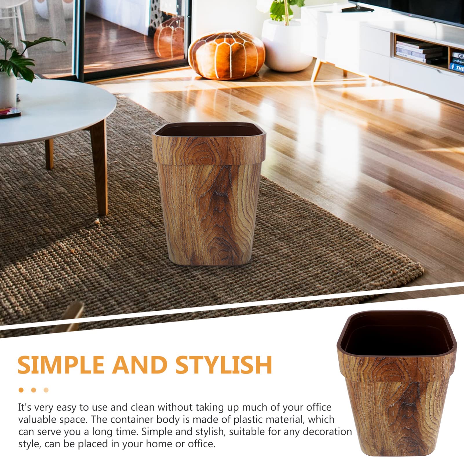 13 Gallon Wood Grain Trash Can - Lidless Waste Basket for Kitchen, Bathroom & Office - Eco-Friendly Wood Look Garbage Bin (11.99x9.43x9.43 Inches) - Perfect for Home, Office & Commercial Spaces