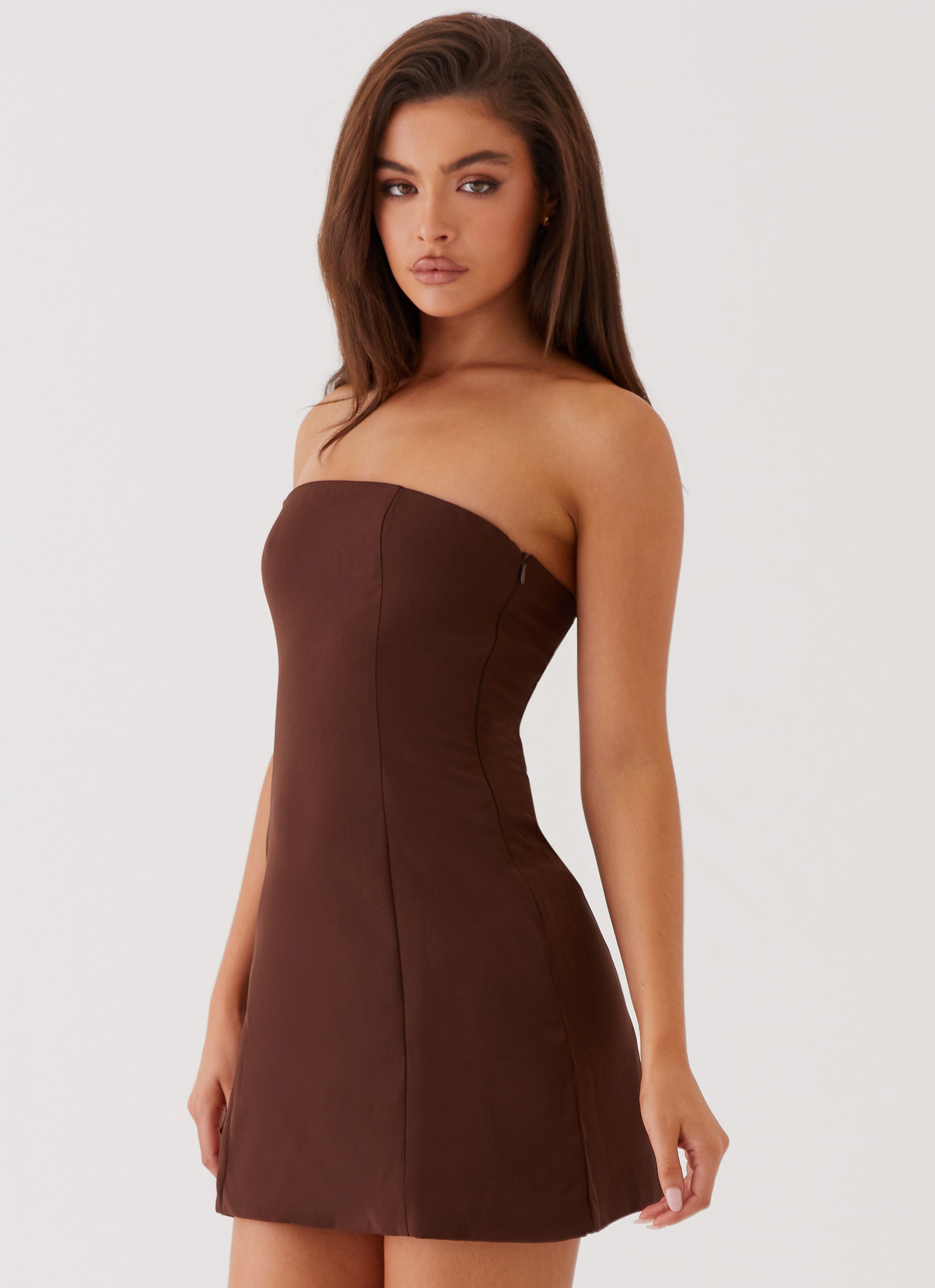 Strapless Mini Dress for Women - Ayanna Chocolate Brown Bodycon Party Dress | Perfect for Night Out, Club, Date Night, Cocktail Party