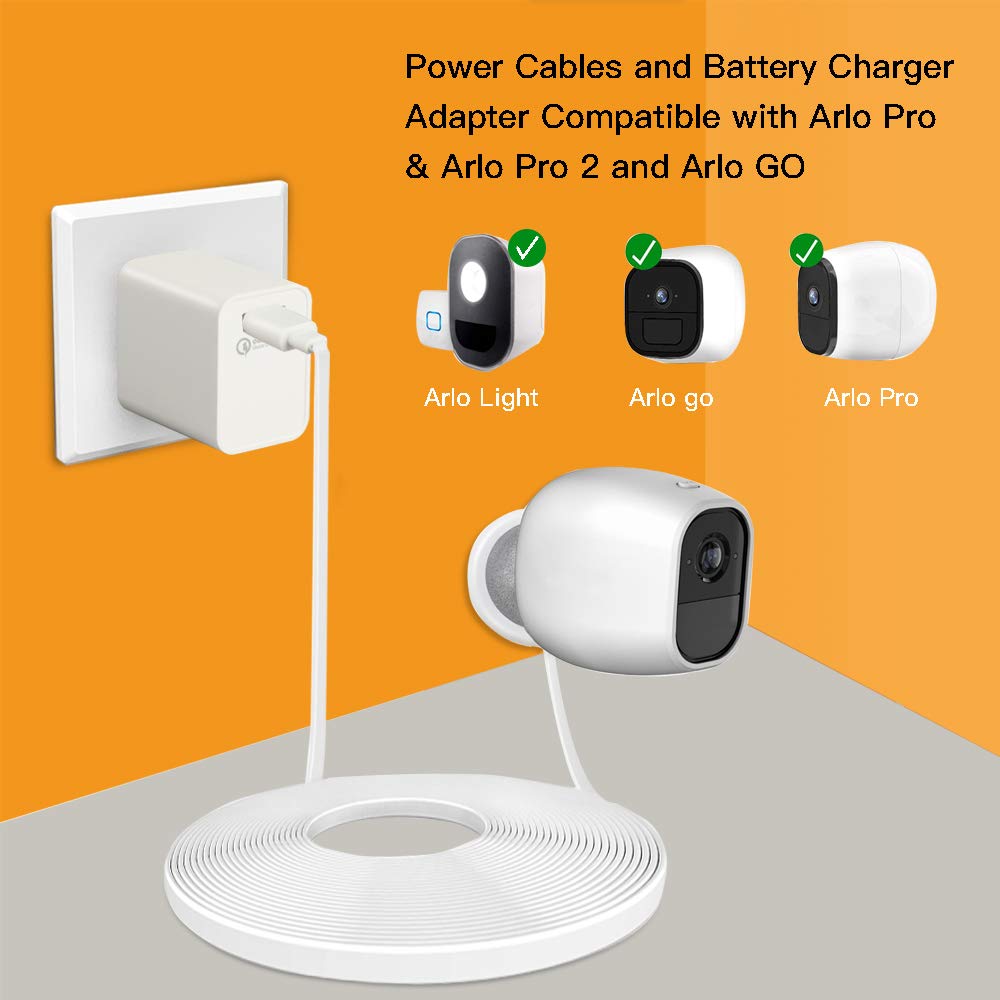 2-Pack 20ft Weatherproof Charging Cable & Power Adapter for Arlo Pro/Pro 2/Arlo Go Cameras - Indoor/Outdoor Use for Home Security, Baby Monitoring & Pet Surveillance - Never Worry About Low Battery Again