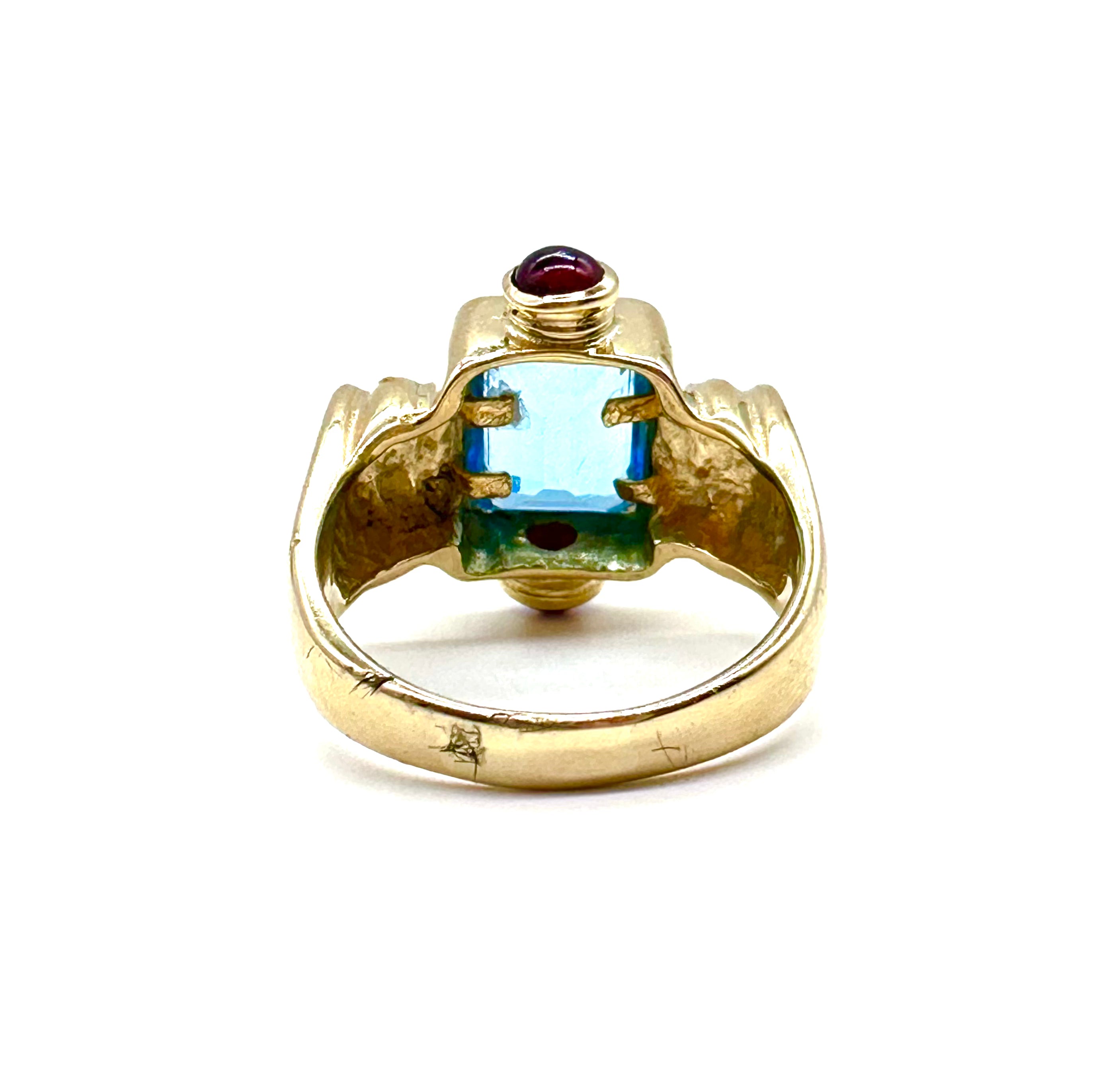 Blue Topaz & Cabochon Ruby Ring - Elegant Sterling Silver Jewelry for Women - Perfect for Weddings, Anniversaries & Special Occasions
