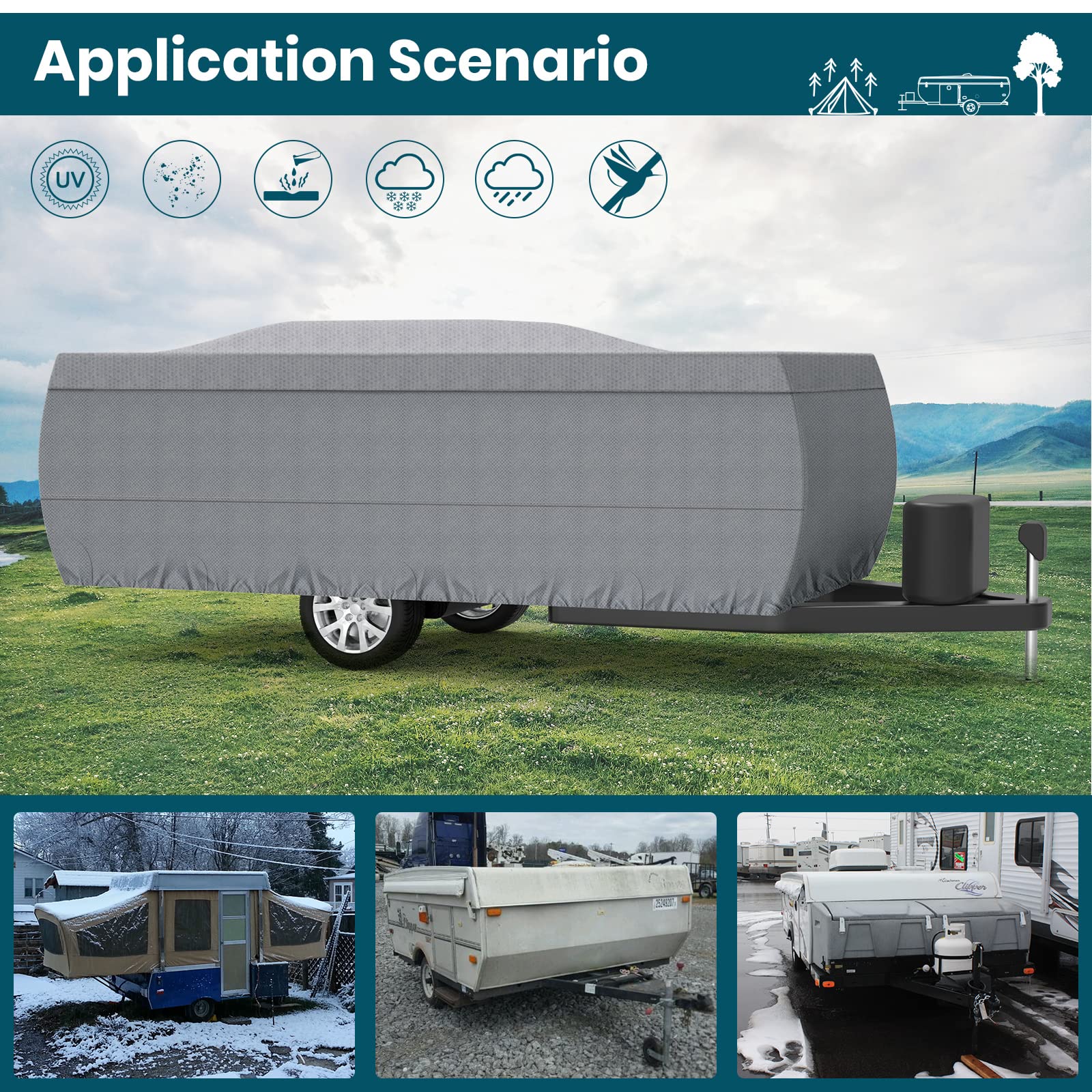 Xgear Upgraded 5-Layer Pop-Up Camper Cover - Breathable Ripstop Fabric with UV Protection - Fits 14'-16' RVs - Perfect for Outdoor Storage & Travel Protection