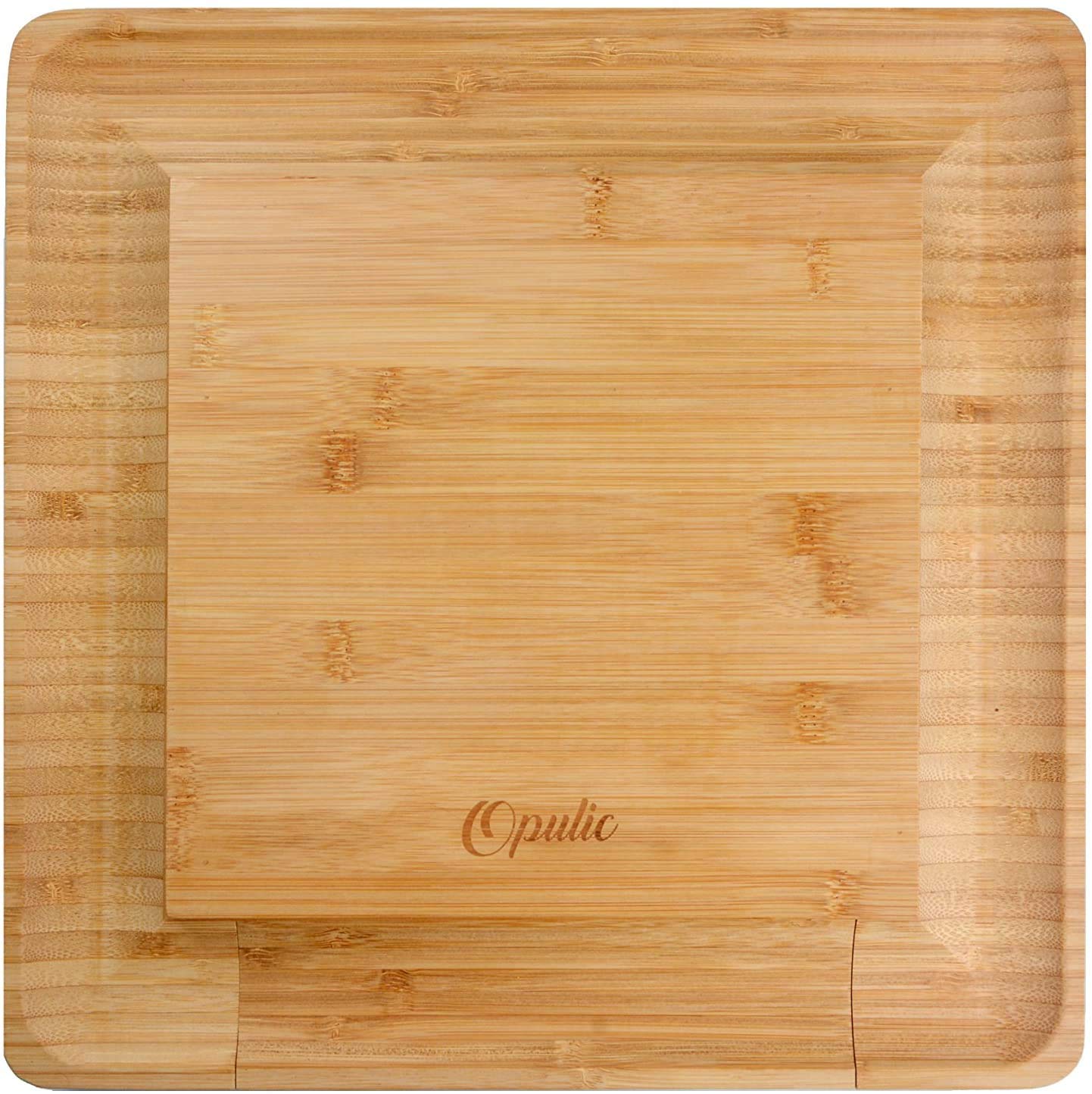 Premium Bamboo Cheese Board Set with 4 Stainless Steel Knives - Elegant Square Charcuterie Serving Tray with Pull-Out Drawer - Perfect for Cheese Platters, Charcuterie Boards, Picnics, Dinner Parties & Holiday Gifts - Pack of 4