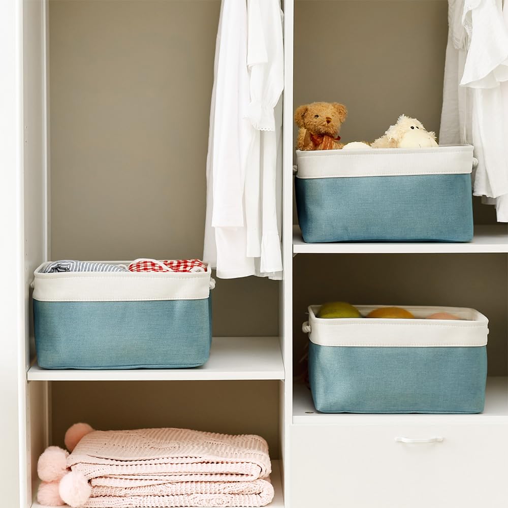 Premium Fabric Storage Bin with Handles - Foldable Cloth Storage Basket for Home Organization, Shelf Bin with Removable Cover - Perfect for Living Room, Bedroom, Closet & Nursery (White & Green, Large 15.7