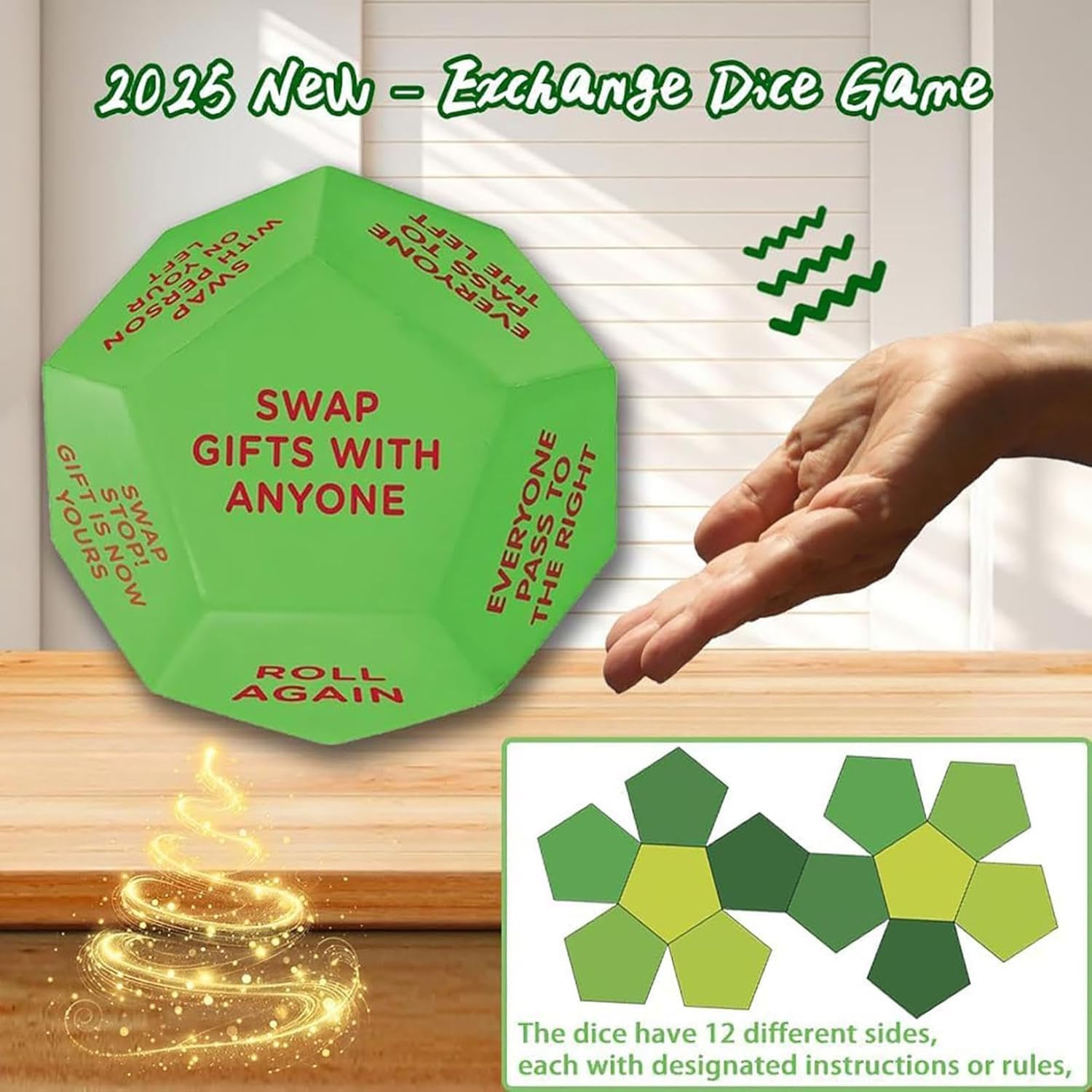 Santa Swap Gift Exchange Dice Game - 2025 New Christmas Party Game for Family & Friends - Oversized Holiday Decoration Die with 12 Unique Sides (1 Piece) - Perfect for Secret Santa, White Elephant, and Holiday Party Activities