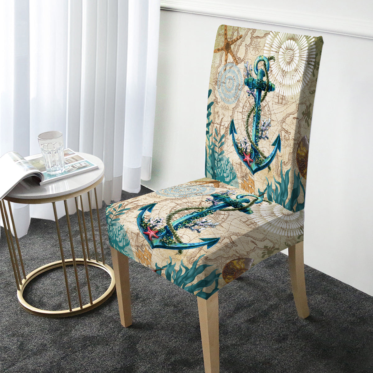 Stylish Anchor Love Chair Cover - Soft Stretchable Slipcover for Living Room, Bedroom, Office - Perfect for Home Decor and Furniture Protection