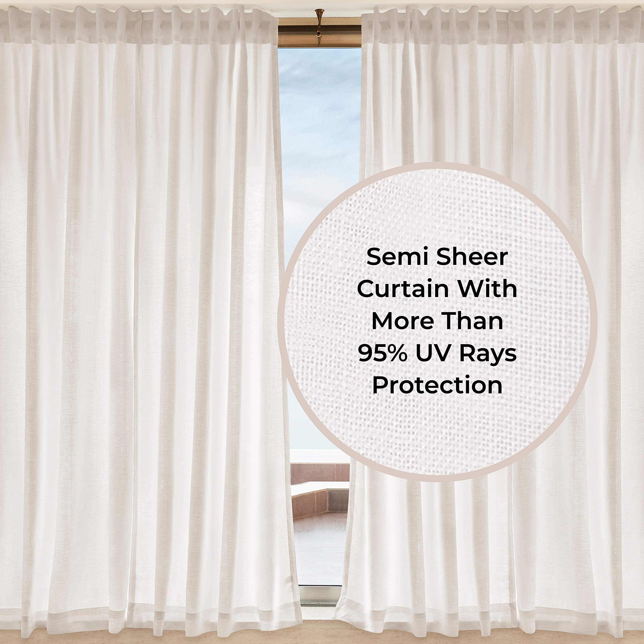 D'Moksha Homes 100% Pure Hemp Linen Window Curtain Panel - Light Filtering White Curtain 52x63 Inches with Rod Pocket & Back Tab Hanging - Breathable Natural Fiber Drapes for Bedroom, Living Room & Nursery (1 Panel)