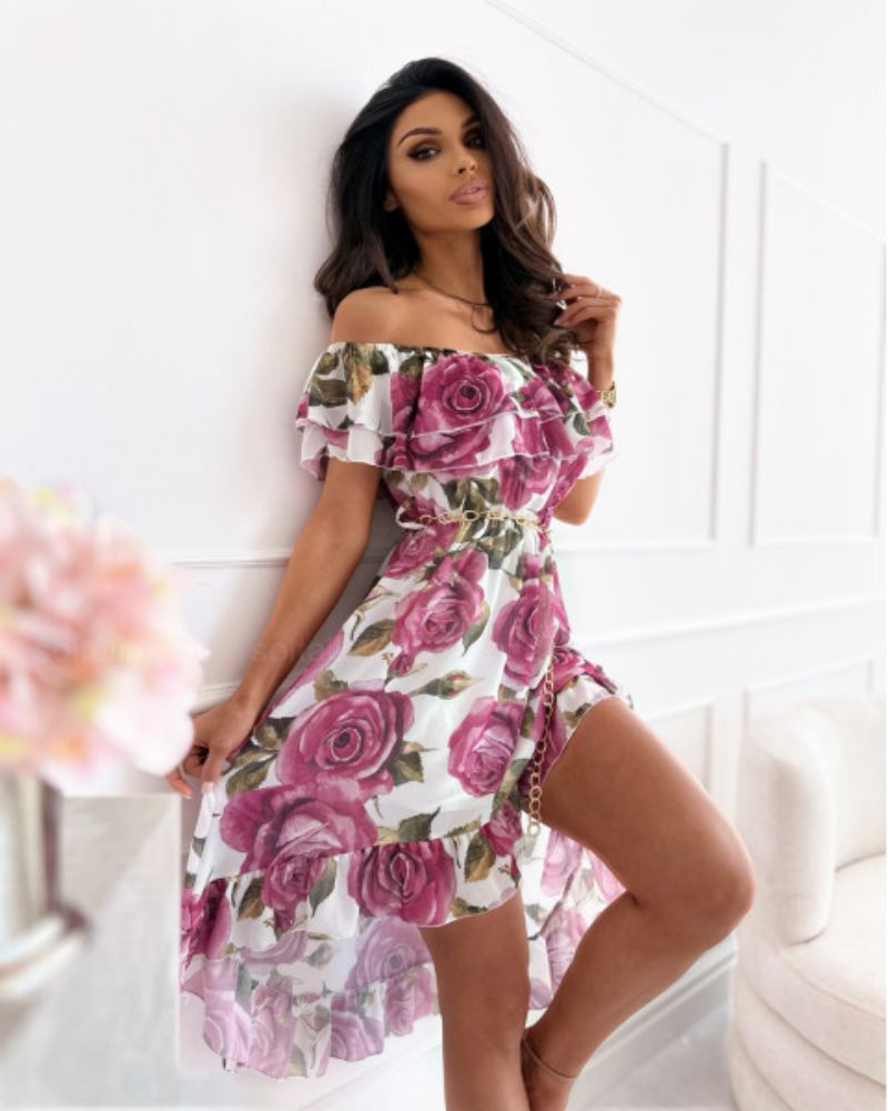 Floral Print Backless Ruffles Summer Dresses for Women - Lightweight Beach Dress with Ruffled Hem, Perfect for Vacation, Party & Outdoor Events