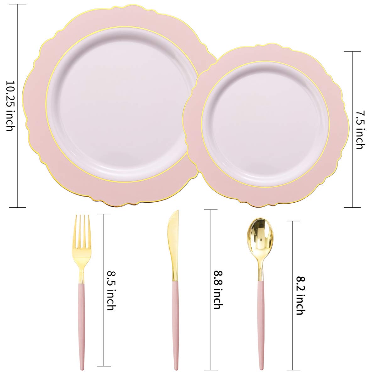 200-Pack Gold Plastic Cups, 30-Pack Pink Plastic Plates & Gold Plastic Cutlery with Pink Handles - Perfect for Birthday Parties, Weddings, and Outdoor Events