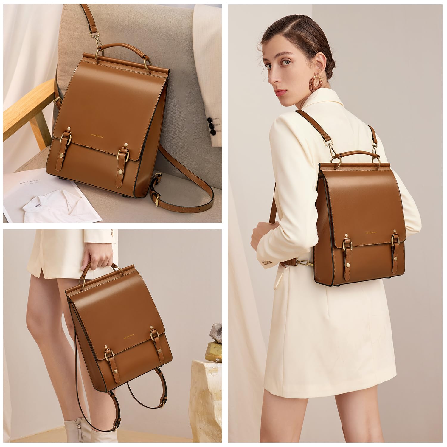 Vintage Leather Backpack for Women - Fashion Travel & College Bag (Orange)