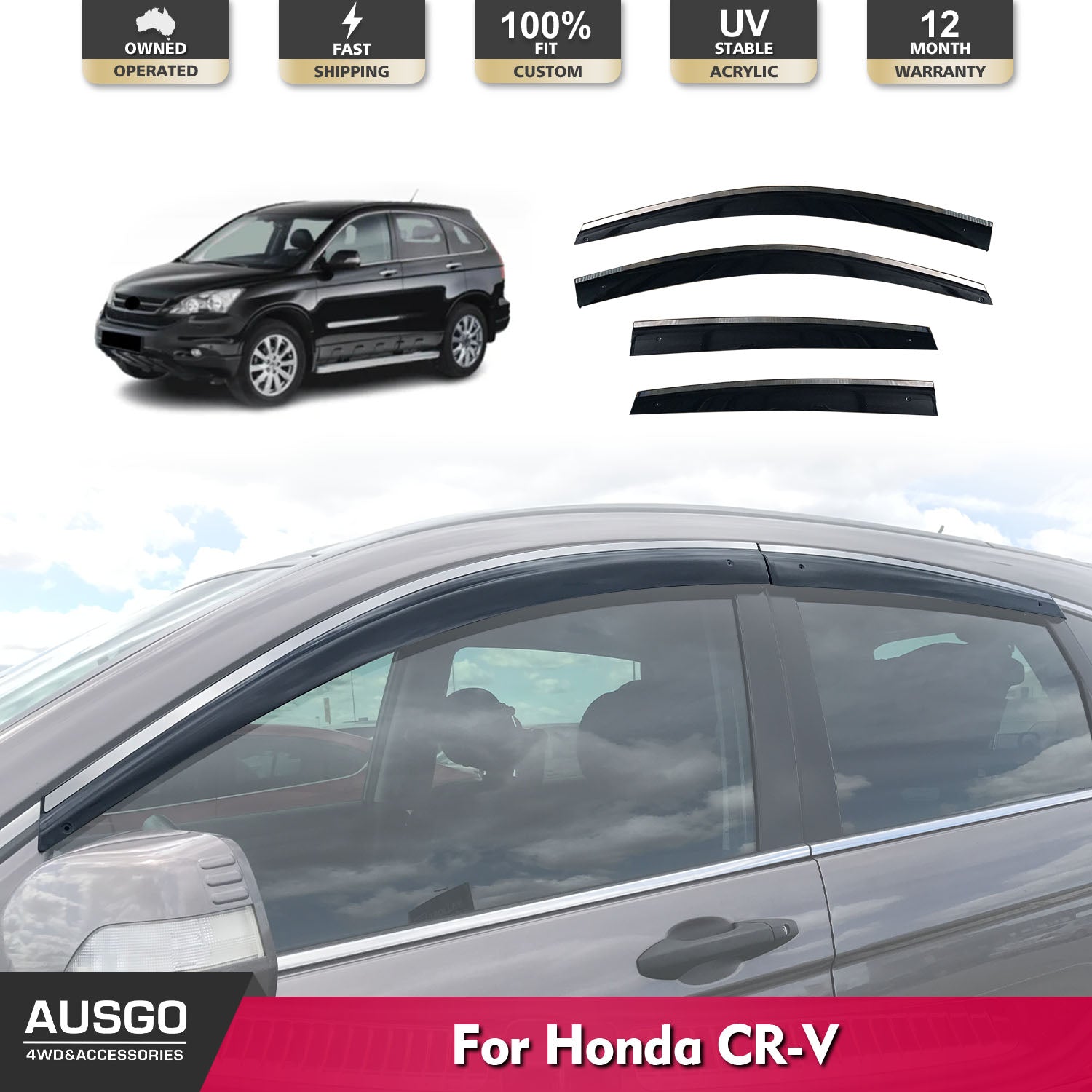 Stainless Steel Window Deflectors for Honda CRV CR-V 2007-2011 - Rain Guards & Wind Noise Reduction for All-Weather Protection