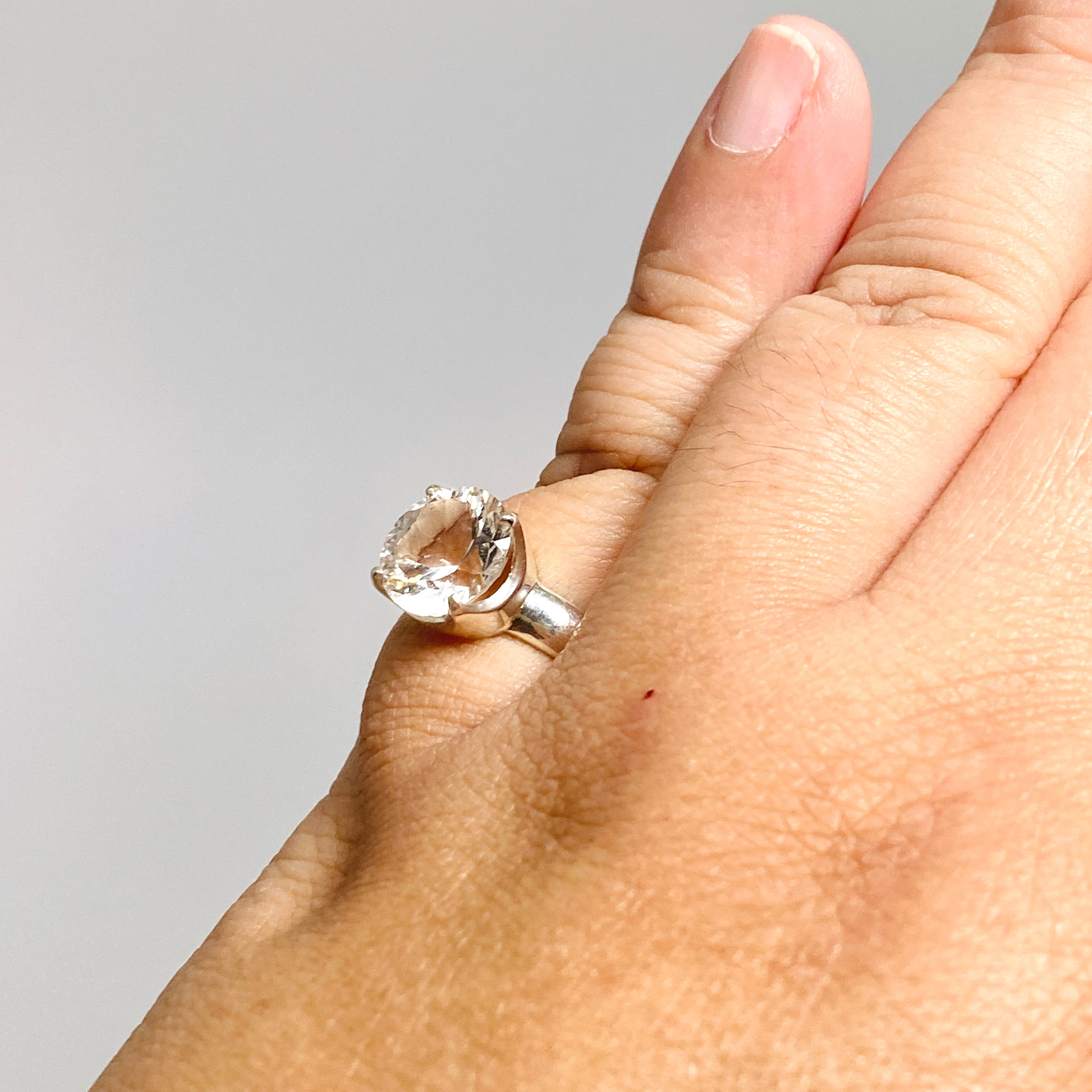 Clear Quartz Round Faceted Ring Size 9 - PRGJ703 | Elegant Crystal Jewelry for Women, Wedding, Anniversary & Special Occasions
