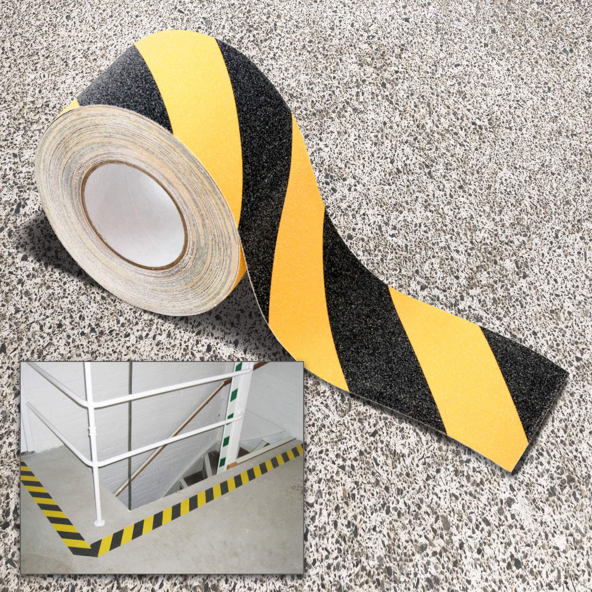 Premium Yellow & Black Caution Grip Tape - 60 Grit Heavy Duty Non-Slip Adhesive (4