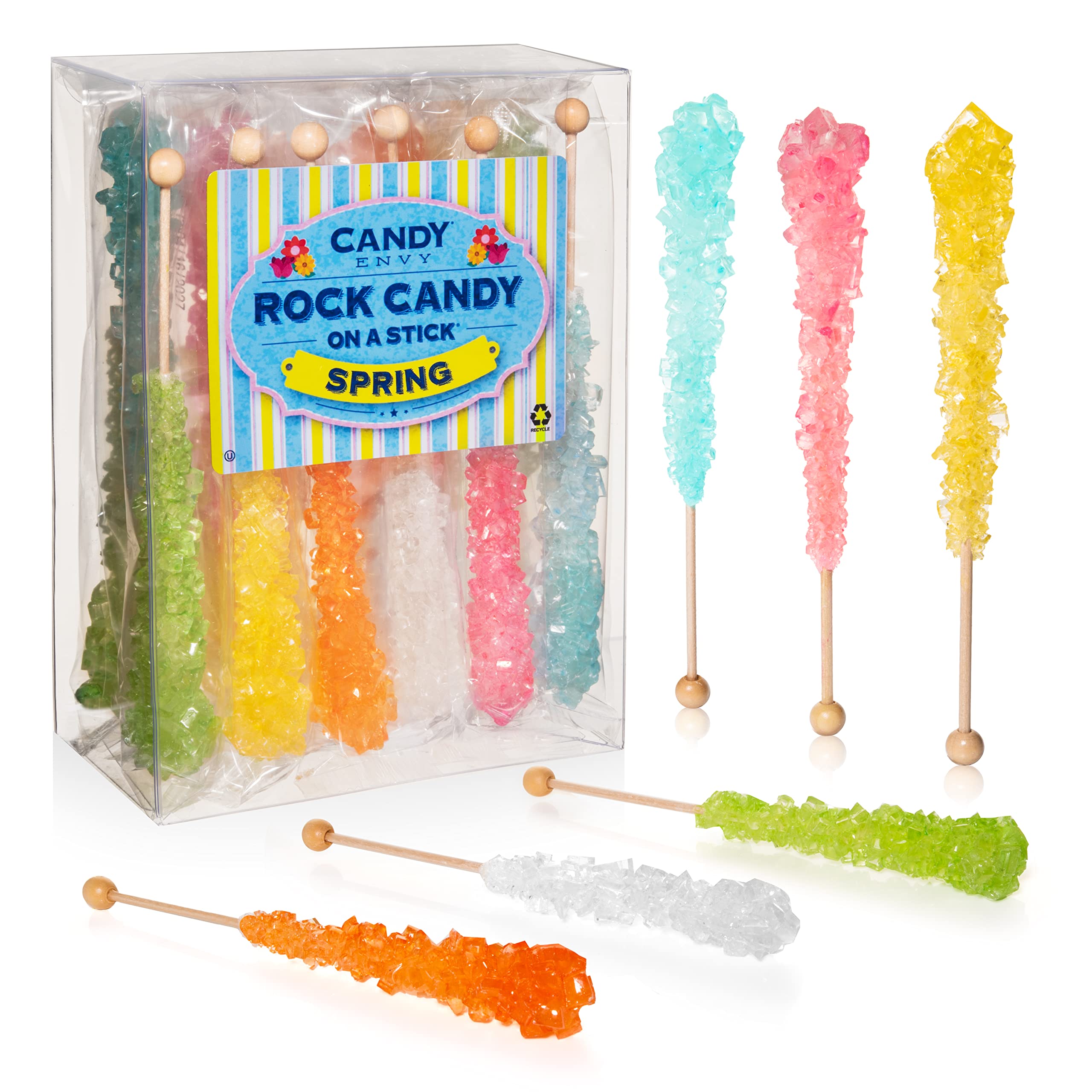 Spring Pastel Rock Candy Sticks - 18 Individually Wrapped Colorful Sugar Sticks - Perfect for Easter Baskets, Party Favors & Wedding Decorations