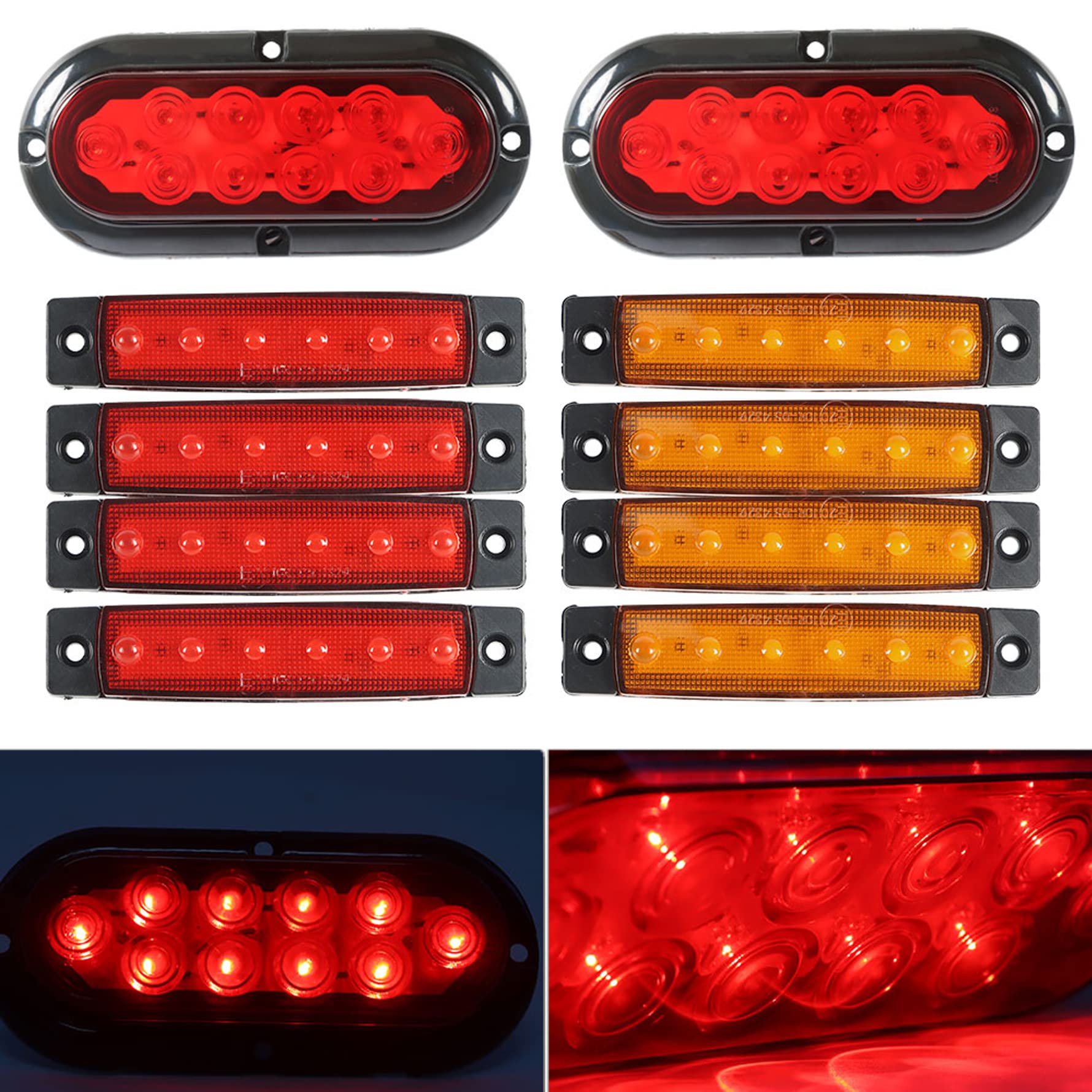 10PCS Super Bright Red LED Trailer Tail Lights - Brake Turn Stop Reverse Marker Lights Kit for Truck, Boat, RV & Trailer Replacement | Waterproof & Durable for Night Driving & Outdoor Adventures