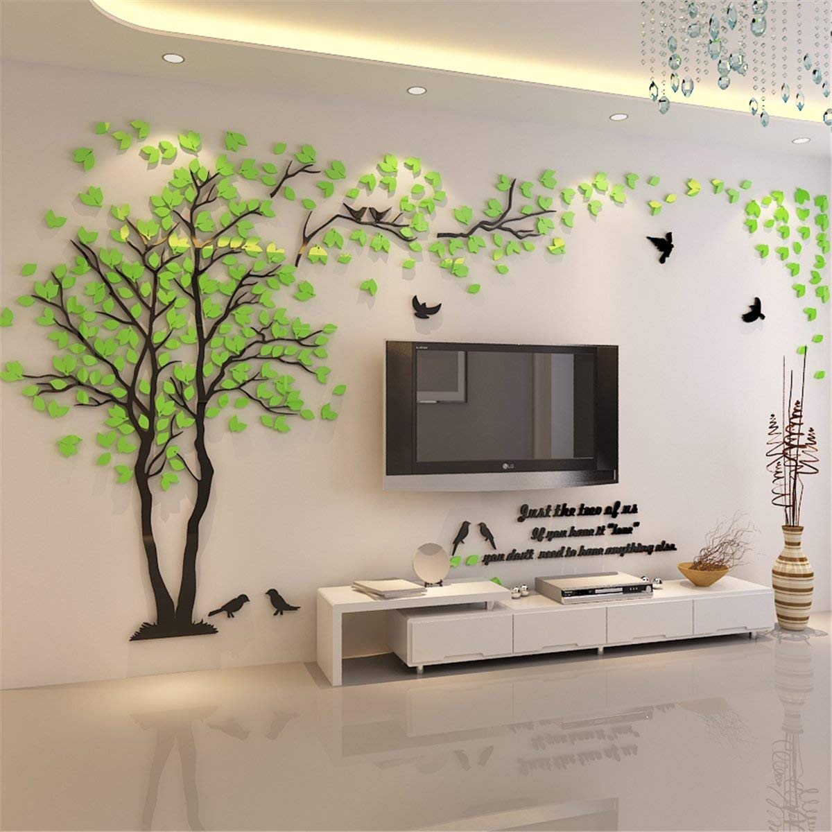 3D Tree Wall Stickers - DIY Tree and Birds Wall Decals for Living Room, Bedroom & TV Background - Large Green Left Design (158x79 inches) - Perfect for Home Decor, Nursery, Kids Room & Wedding Decorations
