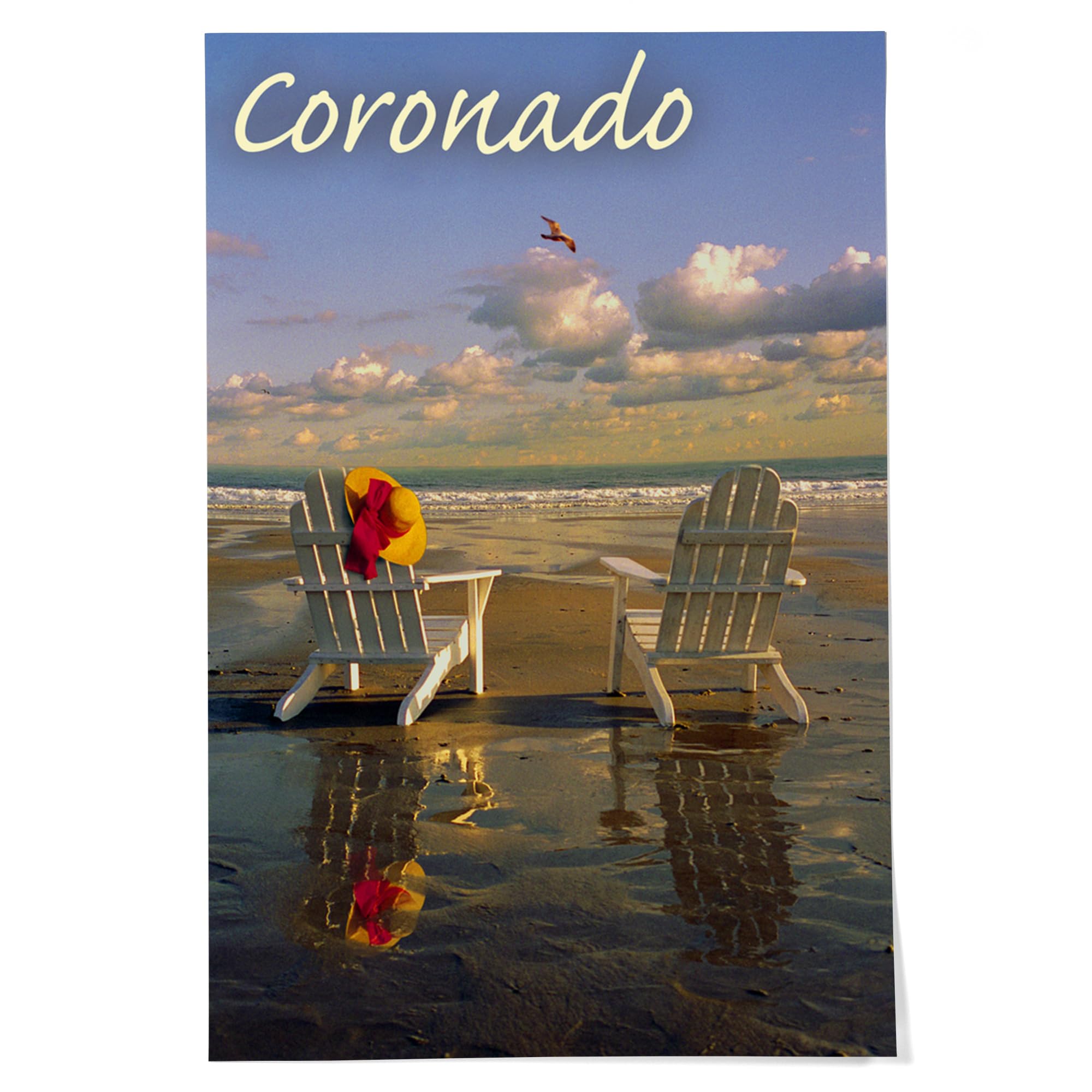 Lantern Press 24x36 Inch Giclee Art Print - Coronado California Beach Scene with Adirondack Chairs - Premium Wall Decor for Living Room, Bedroom & Office