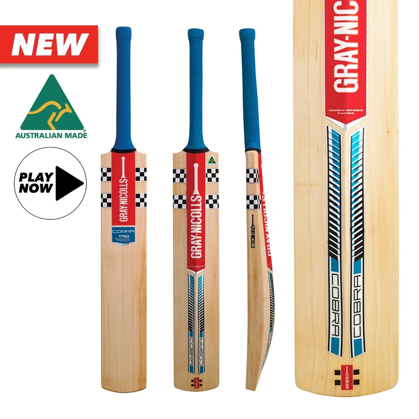 Gray Nicolls Cobra 1750 Play Now Adult Cricket Bat - Premium English Willow for Professional & Club Players - Perfect for Matches, Training & Backyard Cricket Practice
