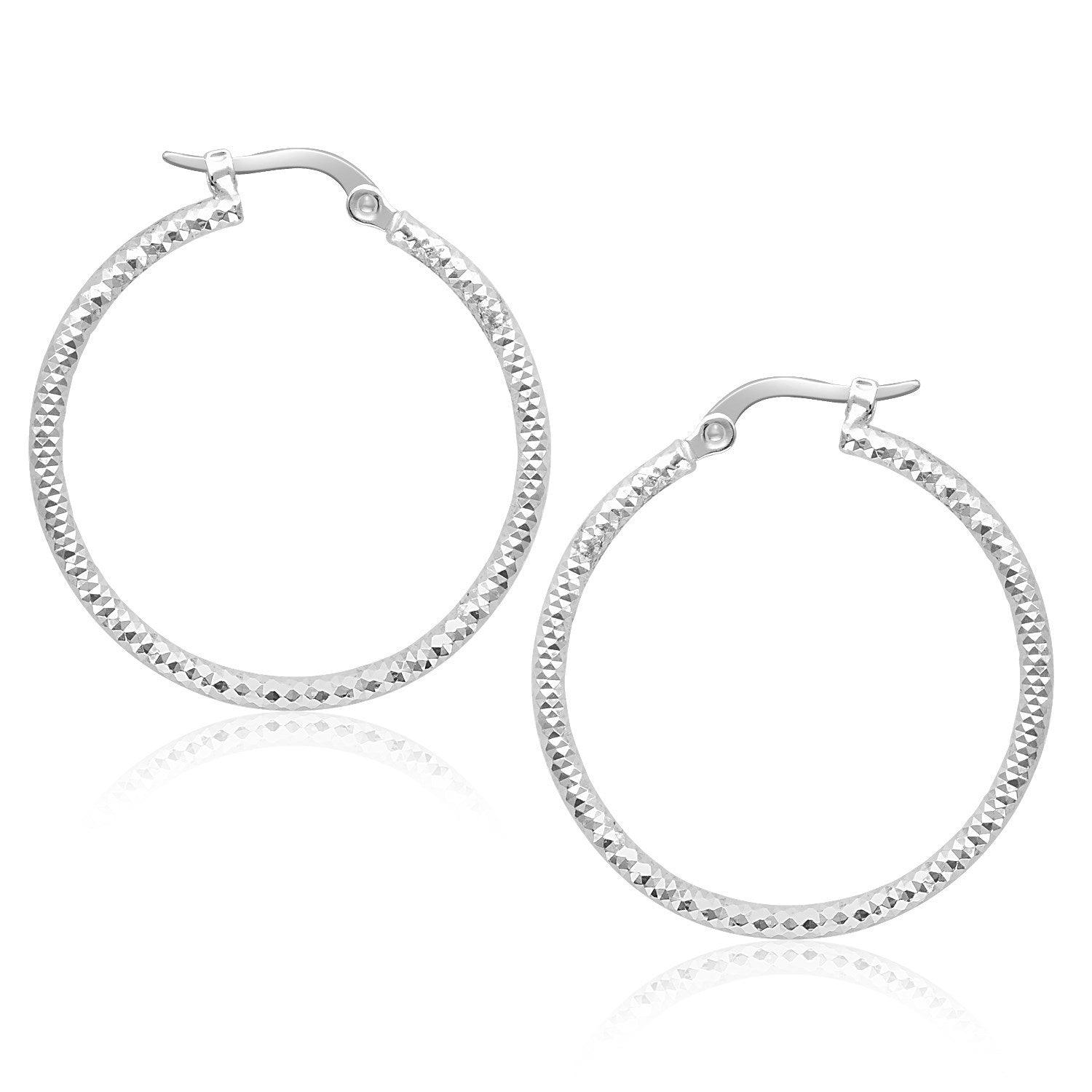 14K White Gold Textured Tube Round Hoop Earrings for Women - Elegant Everyday Jewelry for Work, Date Night & Special Occasions