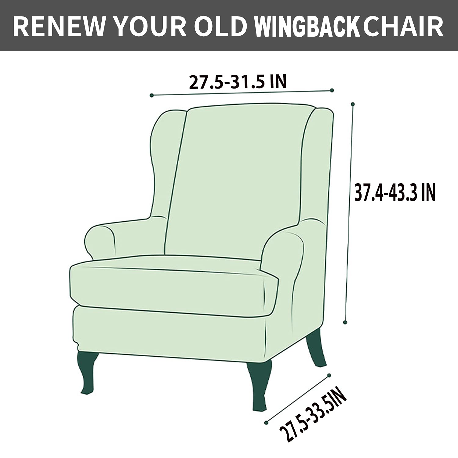 SONNACH Printed 2-Piece Wingback Chair Covers - Stretch Jacquard Slipcovers for Furniture Protection | Perfect for Living Room, Dining Room & Office Decor