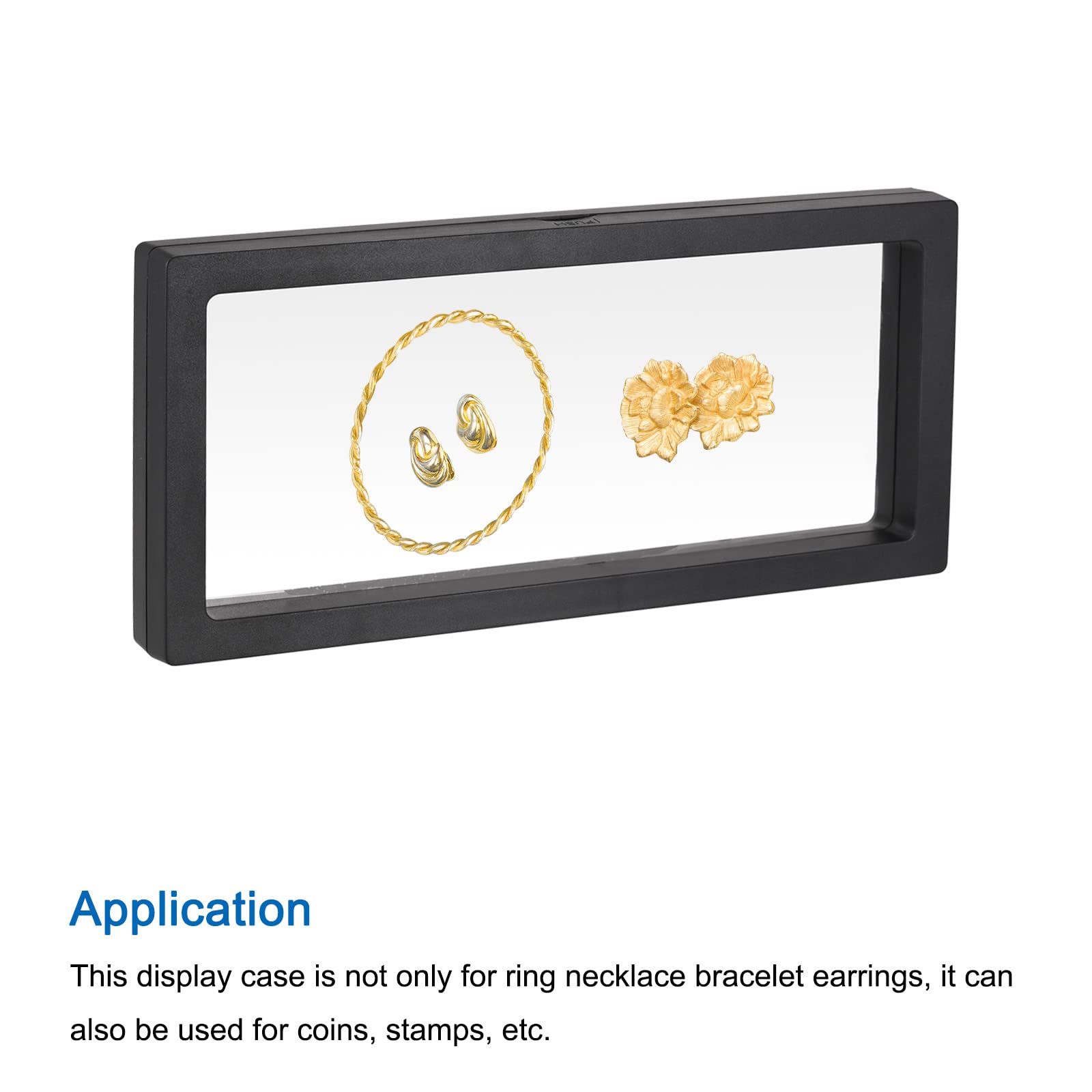 Premium 3D Floating Jewelry Display Stand - 9.06 x 3.54 x 0.79 Inch Black Frame Holder for Rings, Necklaces, Bracelets & Earrings (Pack of 2) - Perfect for Boutique Showcase, Wedding Ring Presentation & Retail Store Displays