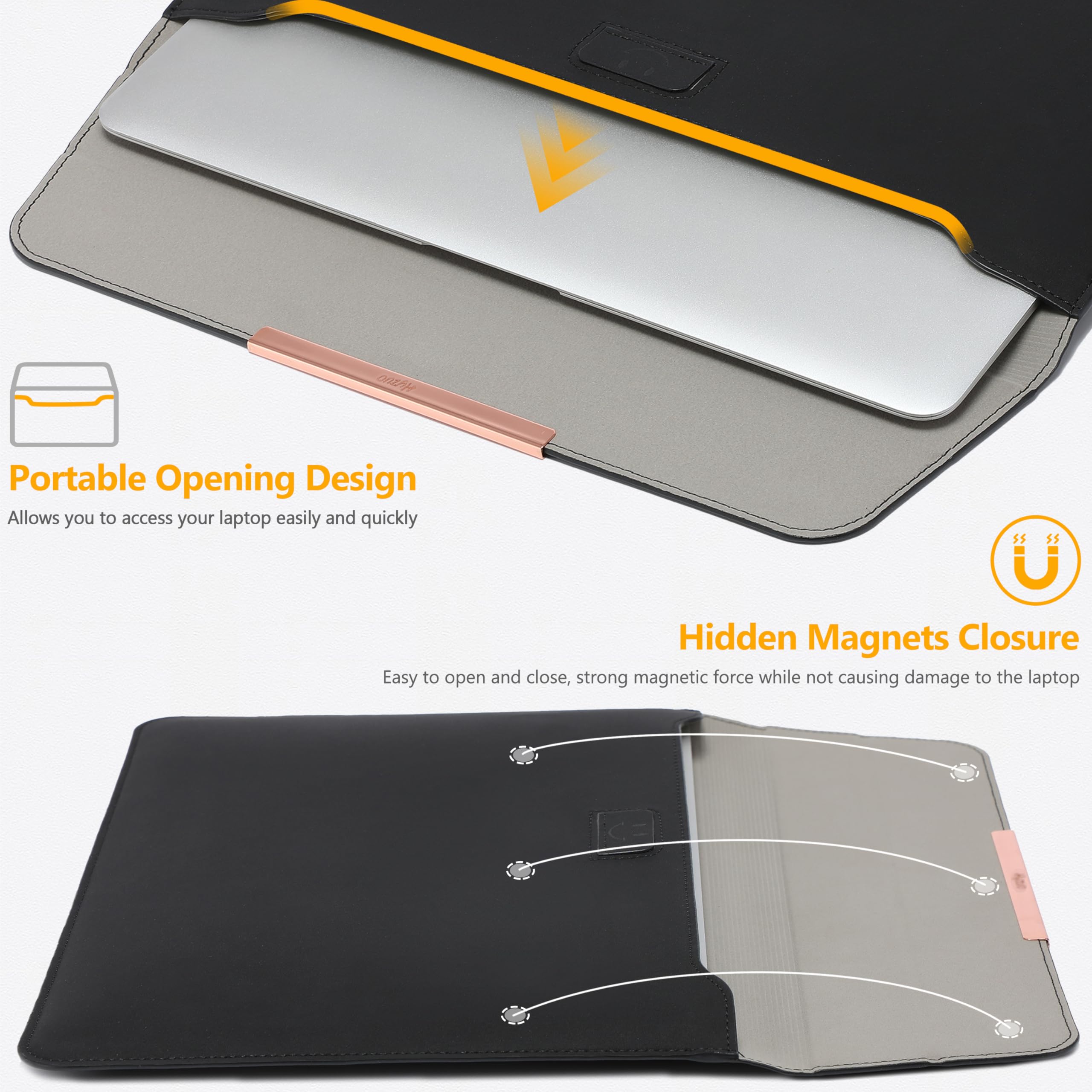 HYZUO 15-16 Inch Laptop Sleeve Case with Stand - Compatible with MacBook Pro 16 M4/M3/M2/M1 Pro/Max (2025-2019), MacBook Pro 15 (2015-2012), Dell XPS 15, Samsung Galaxy Book Flex/Pro 15 - Protective Black Laptop Bag with Smiley Design - Perfect for Work, Travel & School