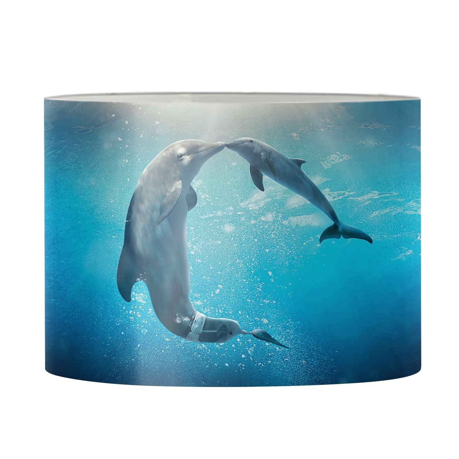 FKELYI Dolphin Print Drum Lampshade - Modern Home Decor Table Lamp Shade for Bedroom Nightstand, Living Room, Office Desk & Floor Lamps - Animal Theme Lighting Accessory for Coastal & Nautical Interior Design