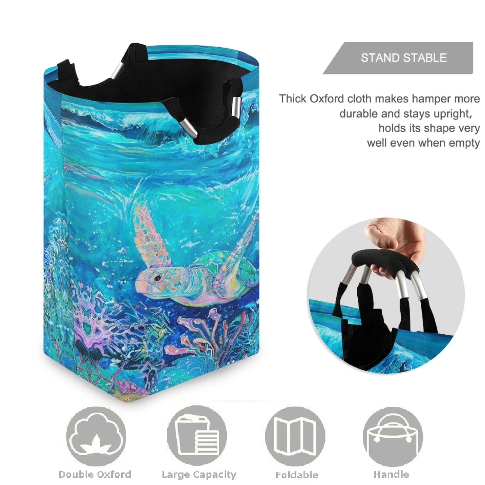 Visesunny Large Water-Resistant Oxford Cloth Laundry Hamper Basket - Ocean Sea Turtle Design for Bedroom, Bathroom, Dorm & Kids Room | Perfect for Clothes Storage, Toy Organization & Home Decor