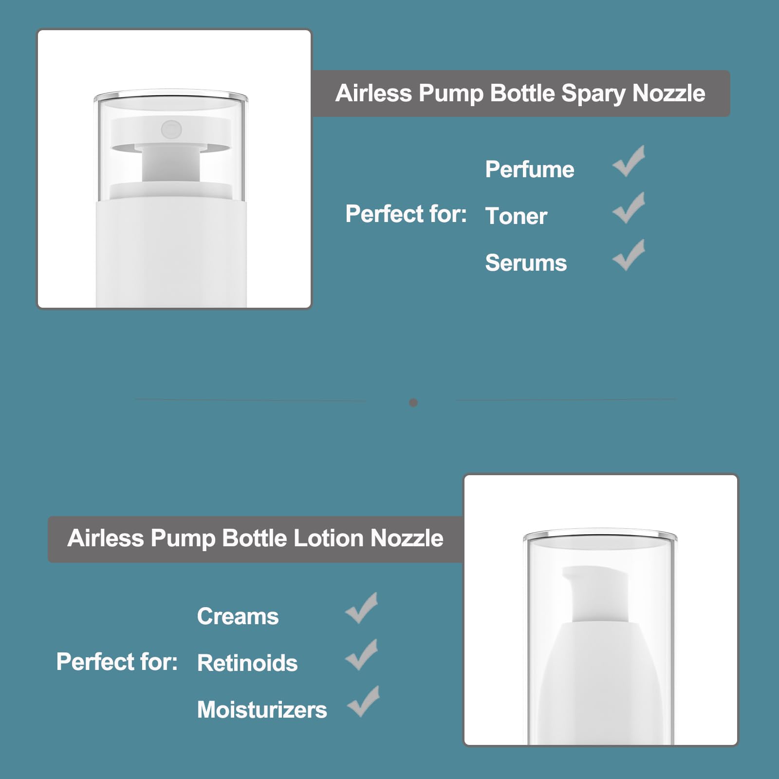 1.7oz (50ml) Clear Acrylic Travel Bottles with Airless Pump & Labels - Leakproof Refillable Toiletry Containers for Hand Cream, Lotion, Makeup & Skincare Liquids | Perfect for TSA Carry-on & Vacation Essentials (2-Pack)