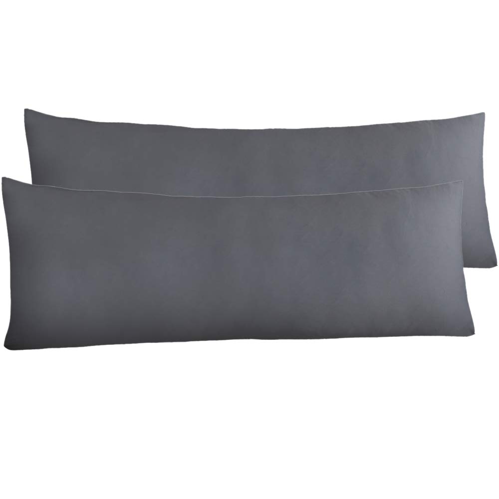 YAROO 2 Pack Microfiber Body Pillow Cover 21x54 Inches - Ultra Soft Pillowcase for Adults, Zipper & Zipperless Options (Dark Gray No Zipper) - Perfect for Pregnancy, Nursing, Side Sleepers & Home Decor