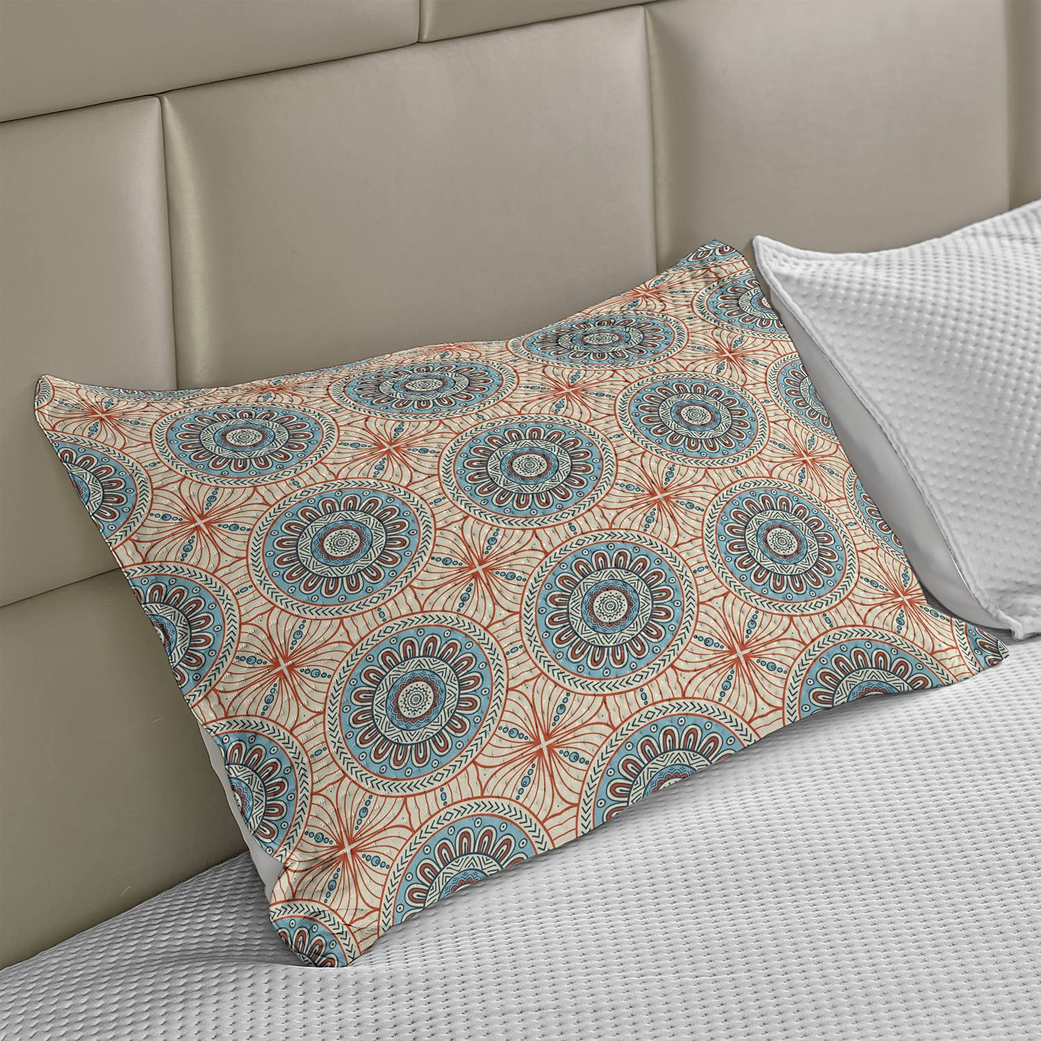 Lunarable Tribal Knitted Quilt Pillow Cover - Abstract Flower Pattern Print - Standard Queen Size 30