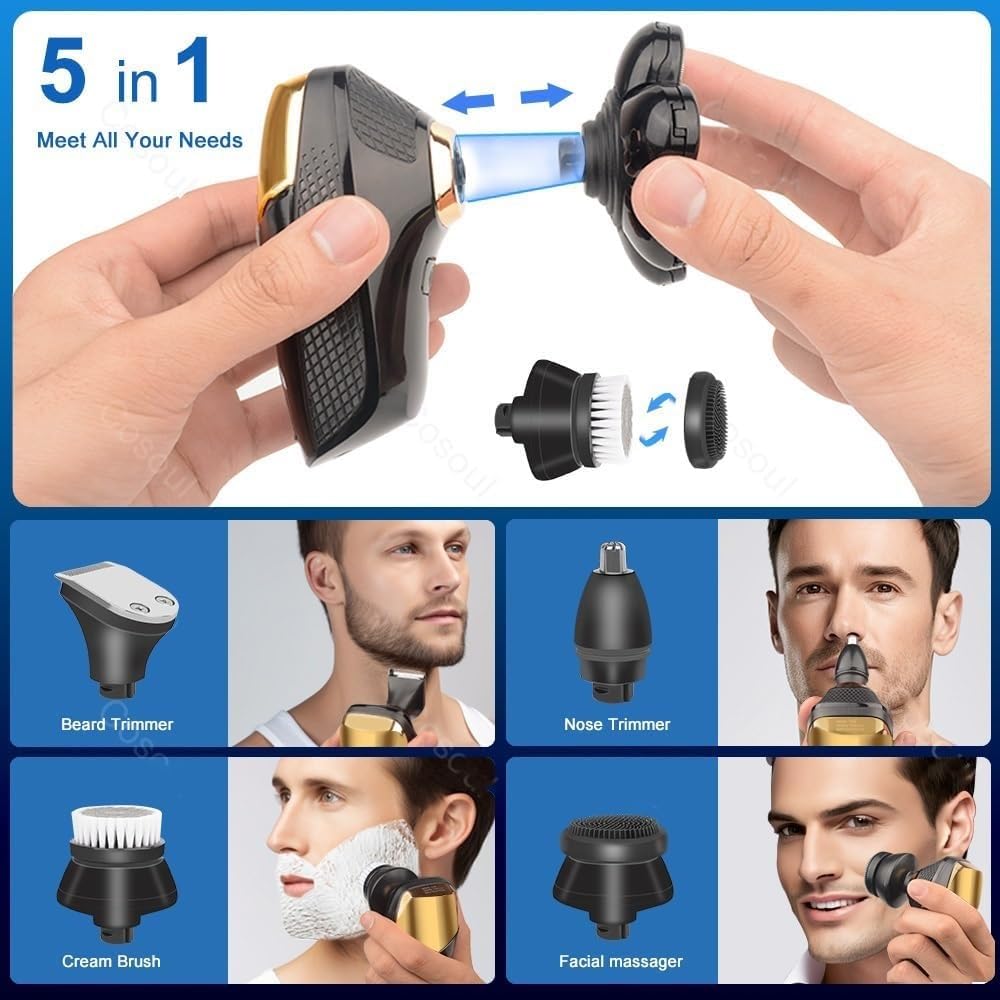 5-in-1 Electric Razor for Men - Powerful Cordless Shaver with Bald Head & Beard Trimmer - Perfect Gift for Husband & Boyfriend - Ideal for Travel, Gym & Daily Grooming
