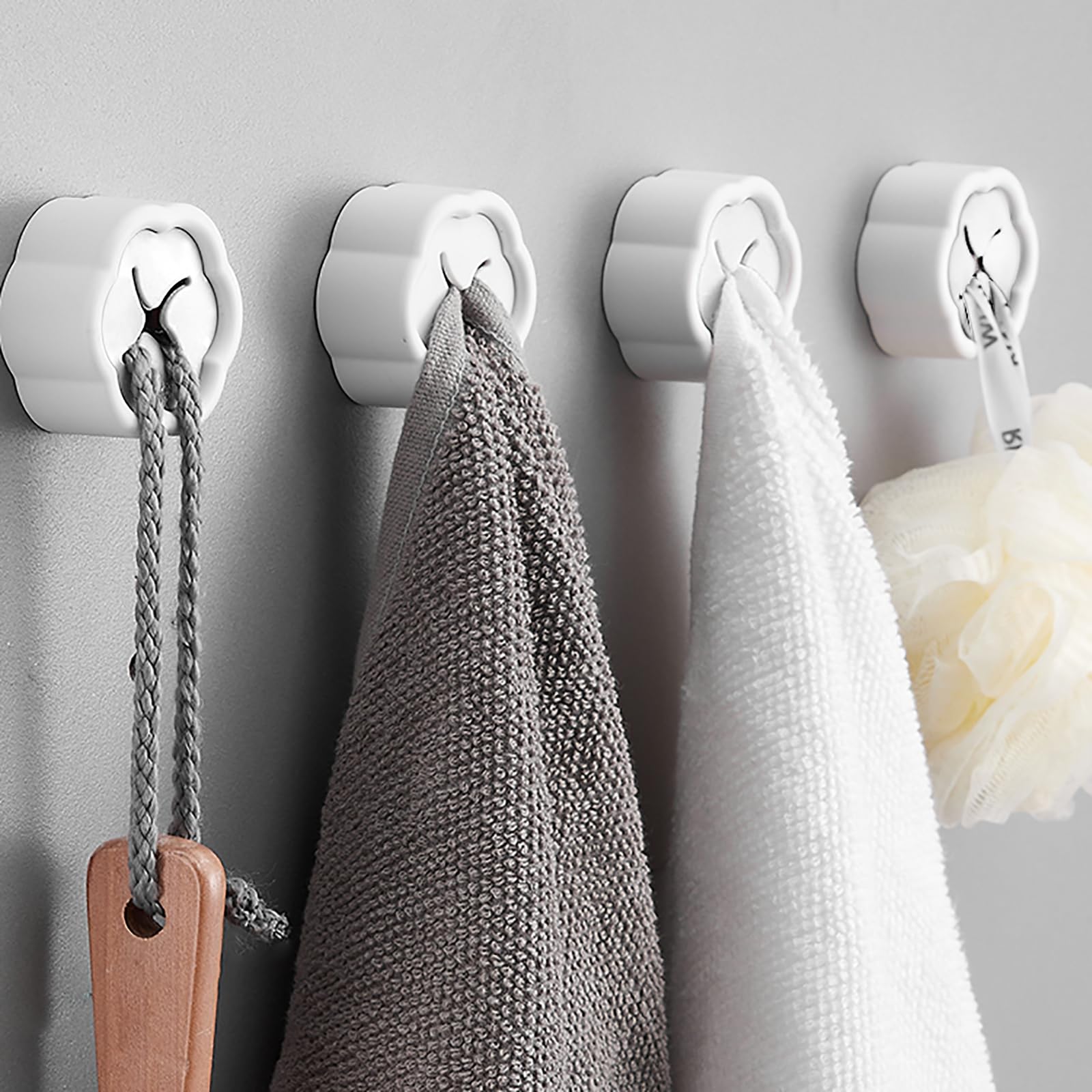 4Pcs Self Adhesive Kitchen Towel Holder Hooks - Wall Mount Dish & Hand Towel Hanger for Kitchen, Bathroom Cabinet Organization - Perfect for Hanging Tea Towels, Dishcloths & Washcloths (Stainless Steel, Easy Install) - Ideal for Small Spaces, Apartments & RVs