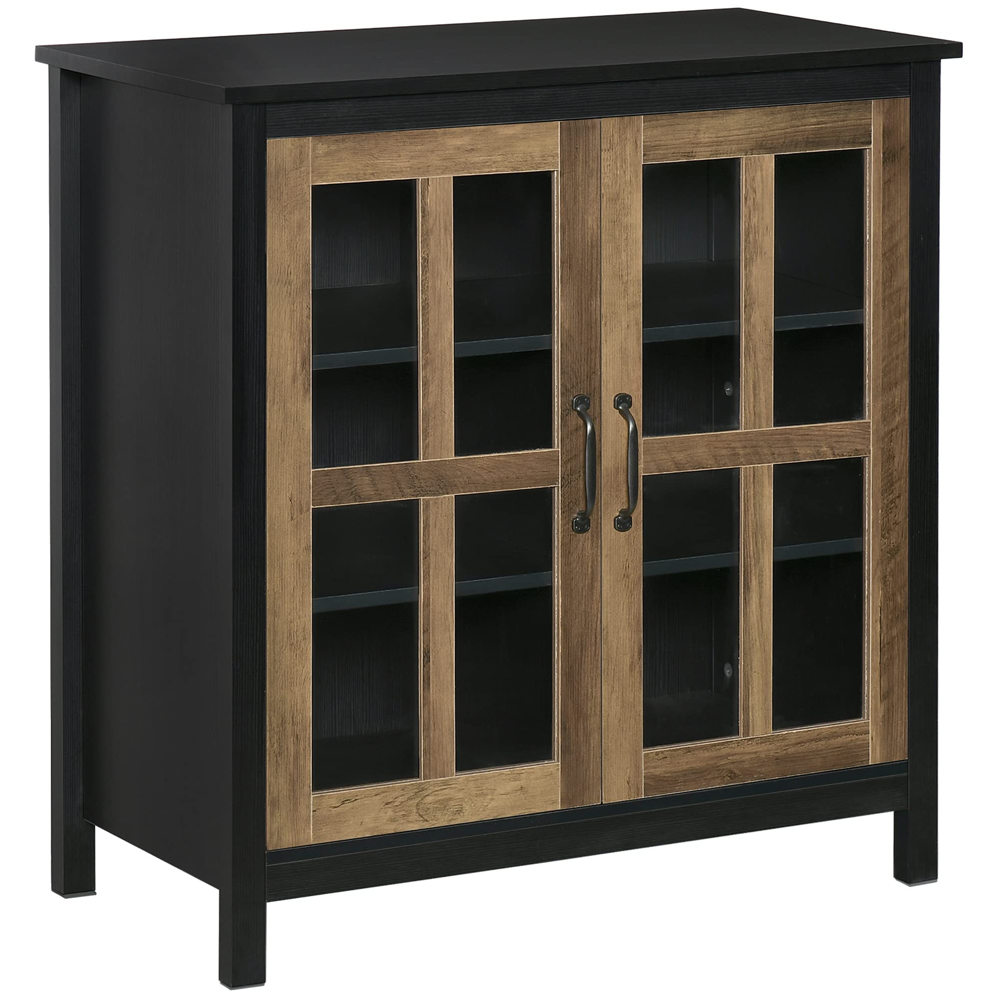 HOMCOM Sideboard Buffet Cabinet with Glass Doors - Kitchen Storage Cabinet, Entryway Accent Furniture with Adjustable Shelves for Living Room - Black Wood Grain Finish | Perfect for Dining Room Storage, Hallway Decor & Home Organization