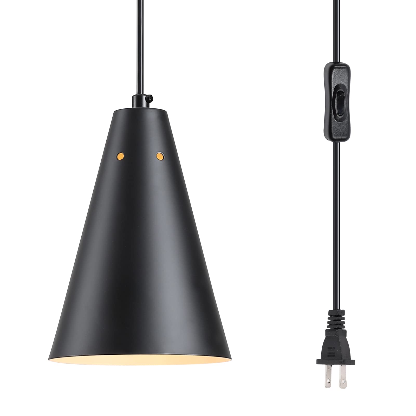 Black Plug-In Pendant Light with On/Off Switch - Modern Farmhouse Hanging Light Fixture with Metal Shade - Mini Pendant Lights for Kitchen Island, Bedroom, Dining Room & Living Room - Easy Installation with Plug-In Cord