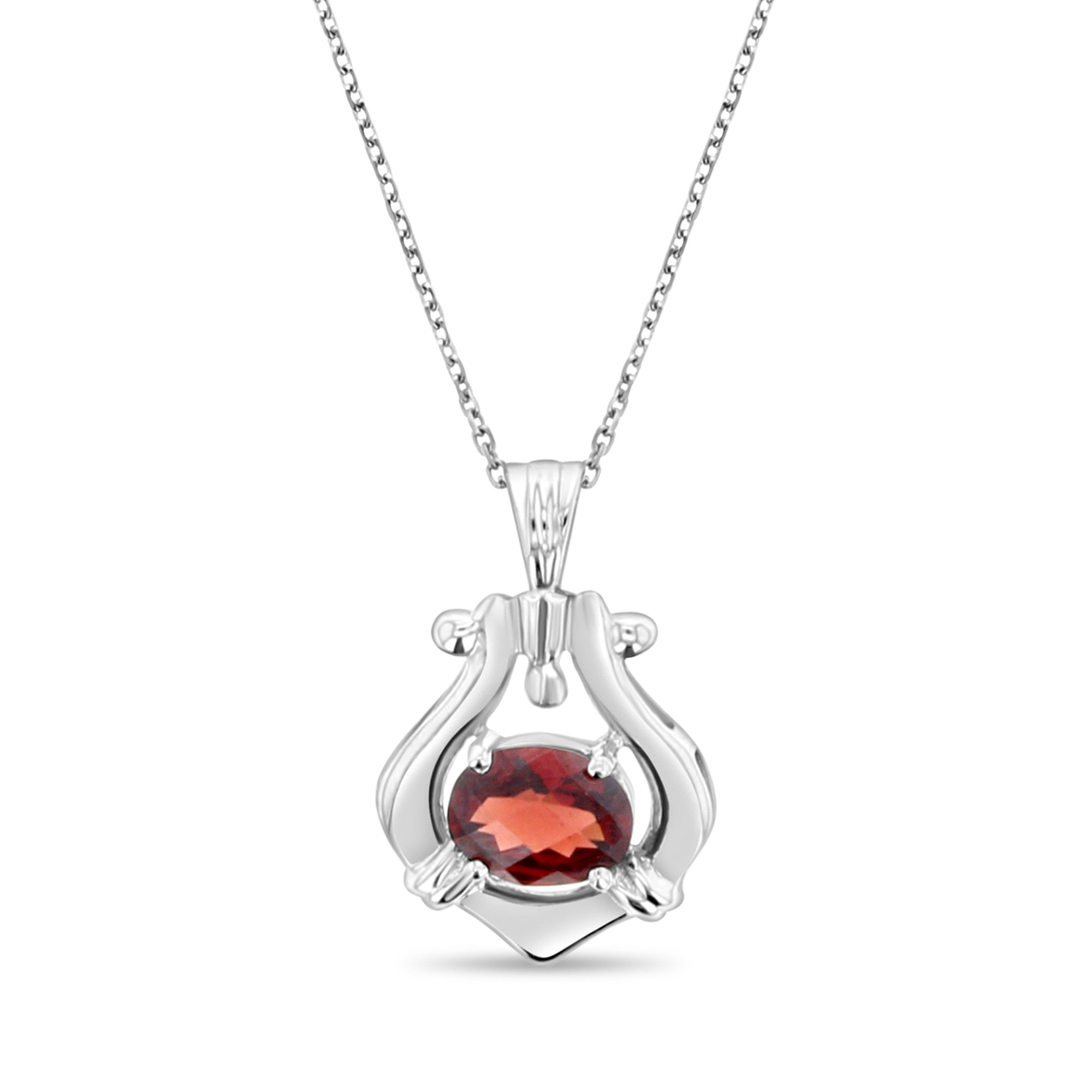 Vintage Style Oval Garnet Pendant Necklace - 14k White Gold Jewelry for Women, Gift for Her, Anniversary, Birthday, Valentine's Day