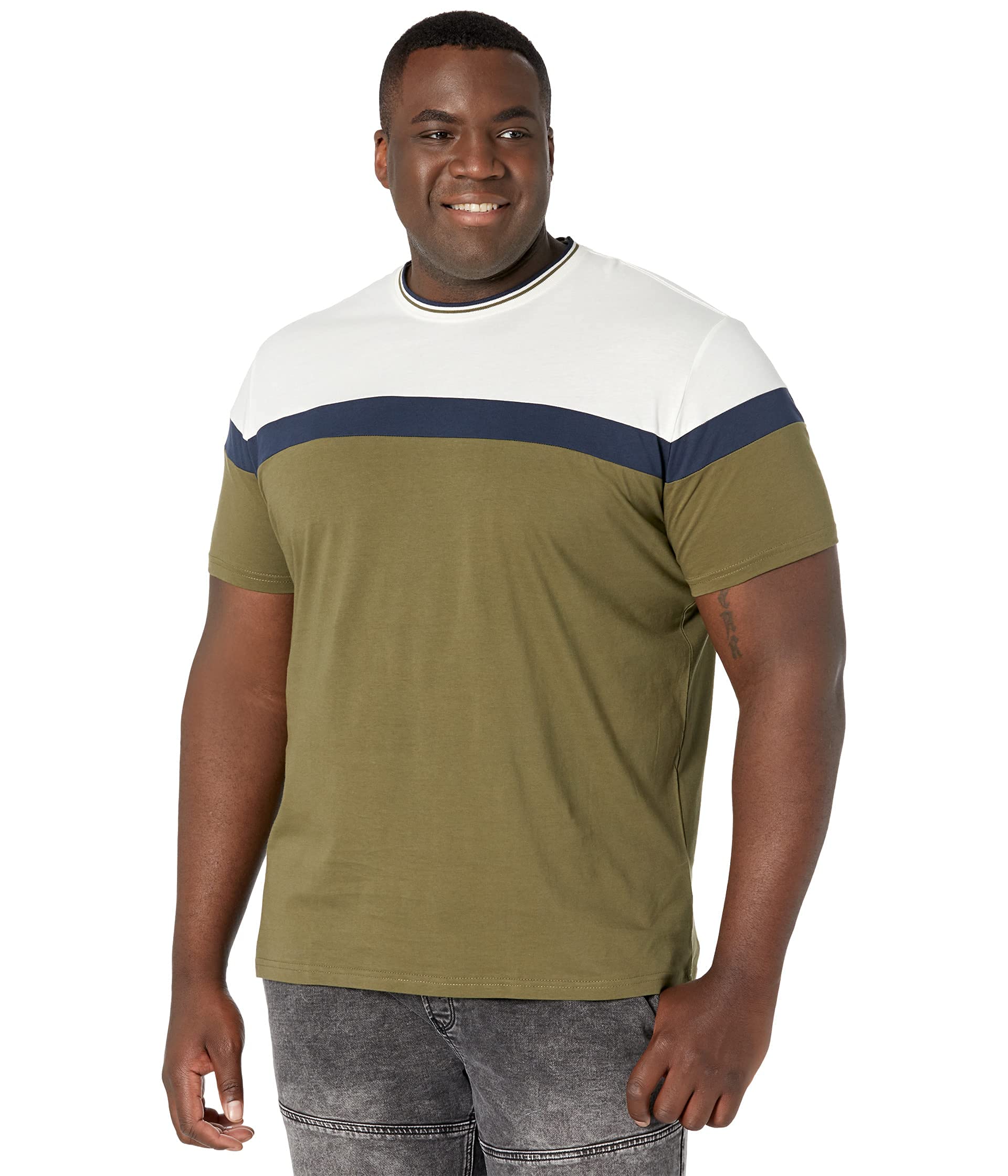 Johnny Bigg Big & Tall Spliced Stripe Crew Neck T-Shirt for Men - Comfortable Casual Wear for Work & Everyday Outfits