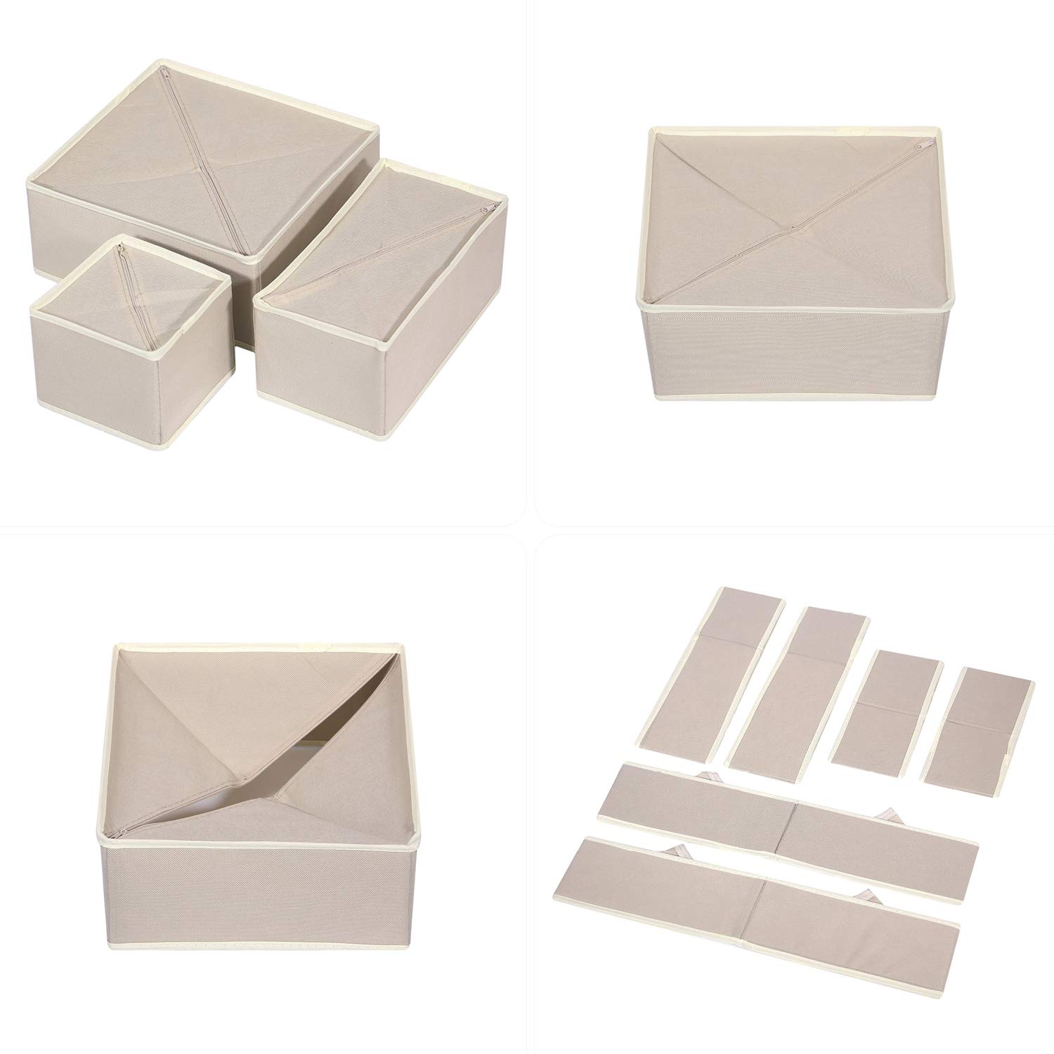 21-Pack Foldable Fabric Drawer Organizers - Closet Storage Boxes & Dividers for Underwear, Bras, Socks, Panties - Nursery & Baby Clothes Organizer - Beige | Perfect for Dresser, Wardrobe & Closet Organization