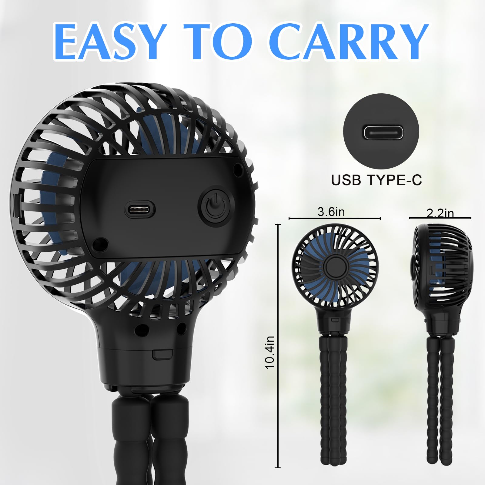 Portable USB Stroller Fan - Mini Handheld Fan with Long Battery Life for Camping, Travel, and Baby Strollers | Clip-On Personal Fan (Blue) - Perfect for Outdoor Activities, Nursery, and On-the-Go Cooling