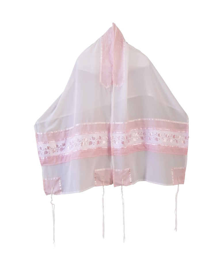 Pink Pomegranates Silk Tallit Shawl for Women & Girls - Elegant Jewish Prayer Shawl for Synagogue, Bat Mitzvah & Special Occasions