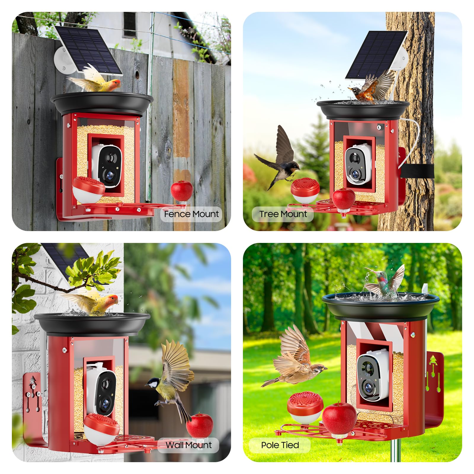 Smart Bird Feeder with 2K HD Camera - Solar Powered Metal Bird Feeder with Motion Detection & Species Identification | Live Video Streaming & Auto Capture | Perfect for Backyard Bird Watching & Wildlife Monitoring