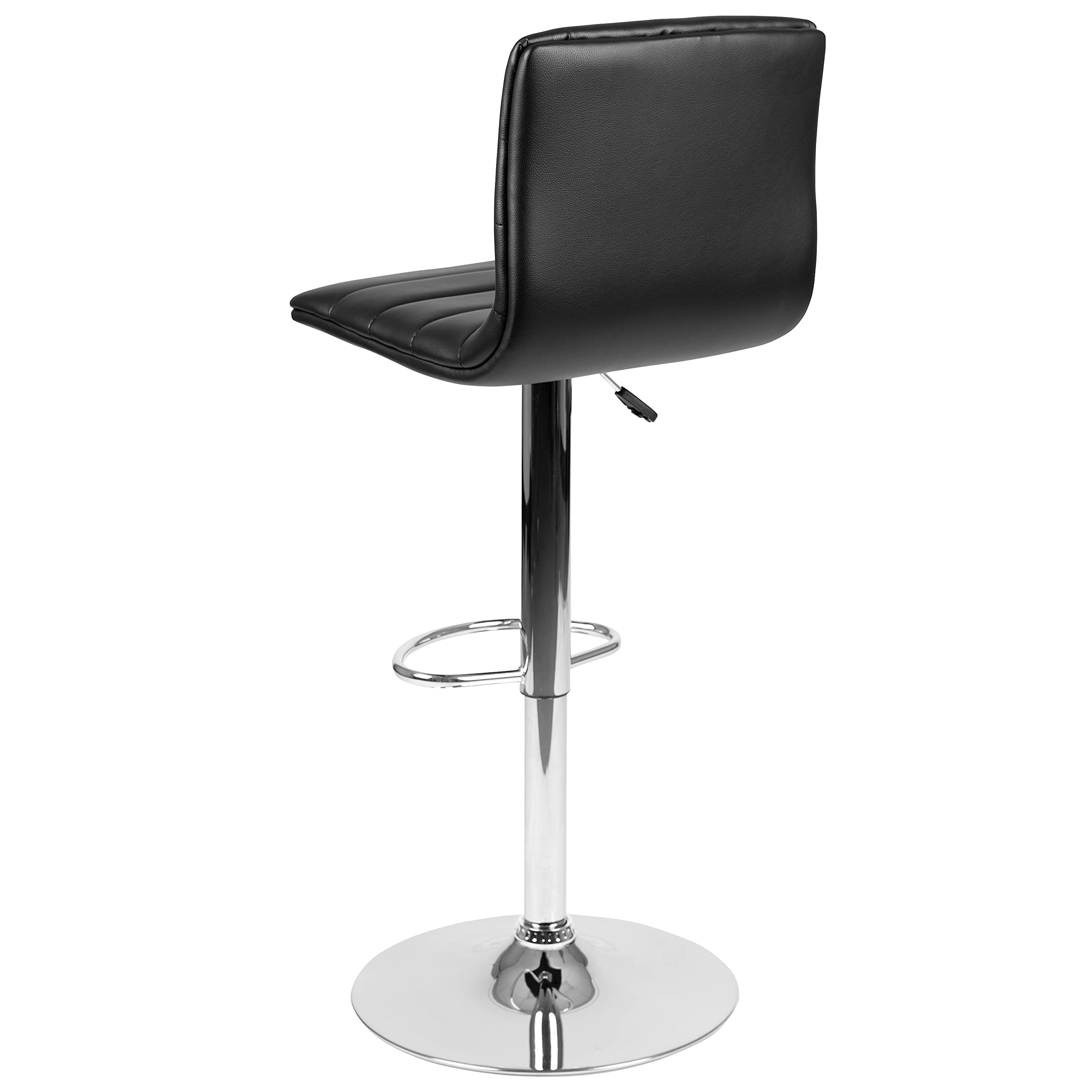 2 Pack Black Vinyl Adjustable Height Bar Stools with Horizontal Stitch Back - Modern Kitchen Counter Stools for Dining, Bar & Home Decor