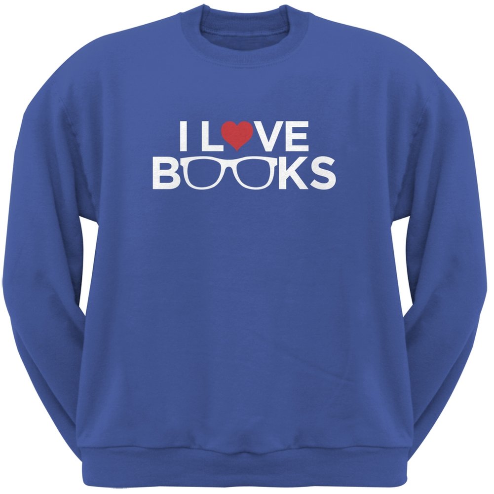 I Love Books Blue Adult Sweatshirt - Medium | Cozy Reading & Library Outfit for Book Lovers