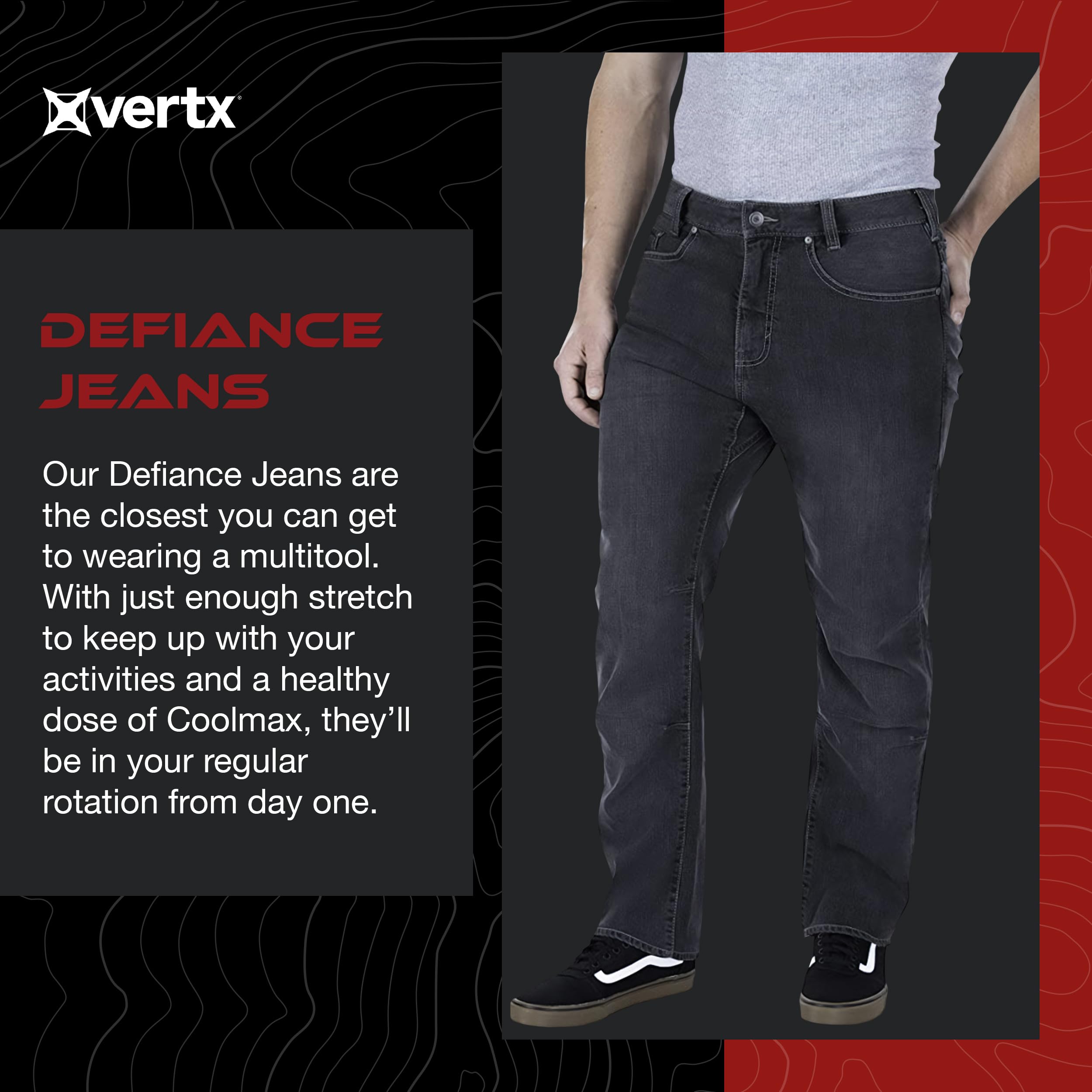 Vertx Defiance Men's Tactical Jeans - Stretch Relaxed Fit Heavy-Duty Pants with 11 Pockets for EDC, CCW & Outdoor Activities | Perfect for Hiking, Camping, Tactical Training & Everyday Wear