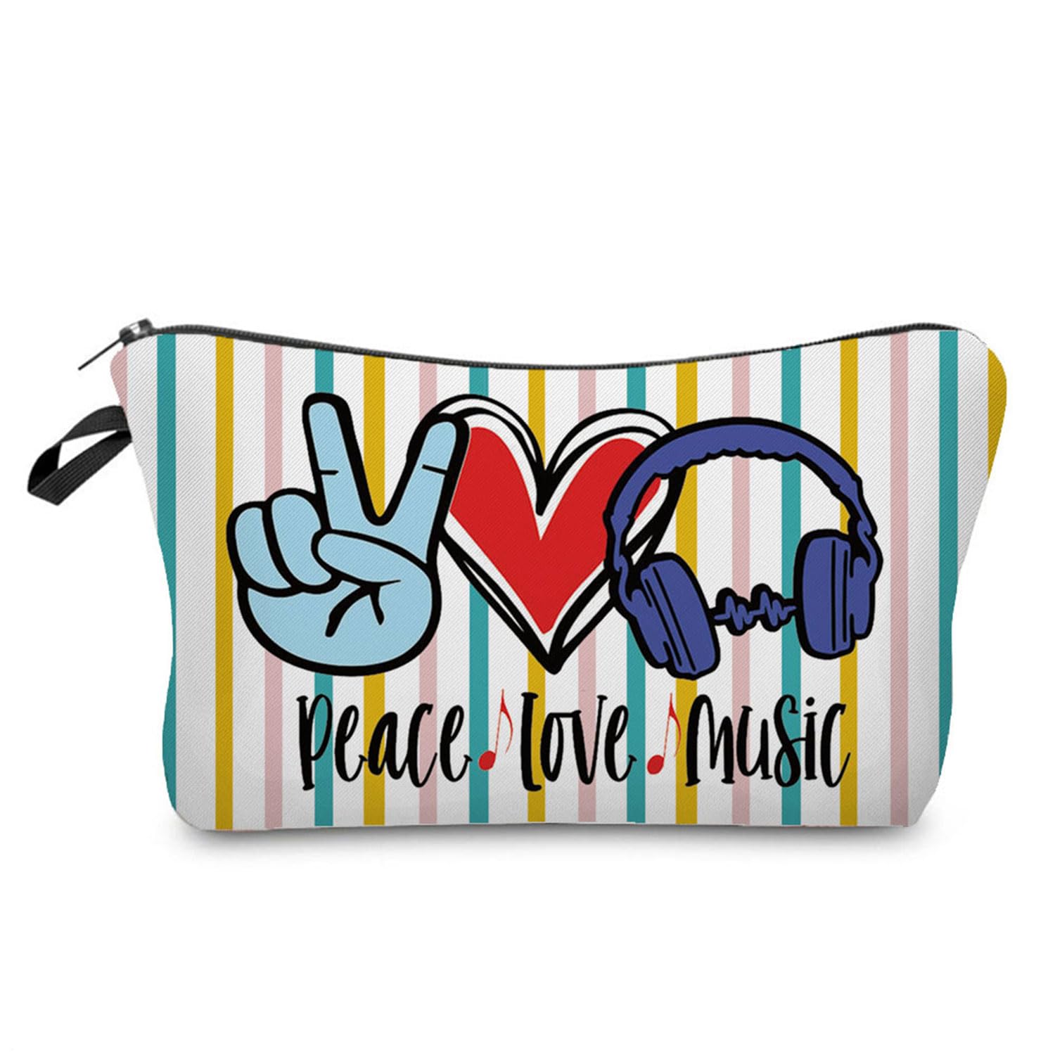 Peace Love Music Makeup Bag - Cute Travel Toiletry Organizer with Zipper Pouch, Perfect Cosmetic Bag Gift for Women & Girls (Great for Headphone Storage, Travel Essentials, Sister/BFF Gifts) | Ideal for Concerts, Music Festivals, Gym & Daily Use