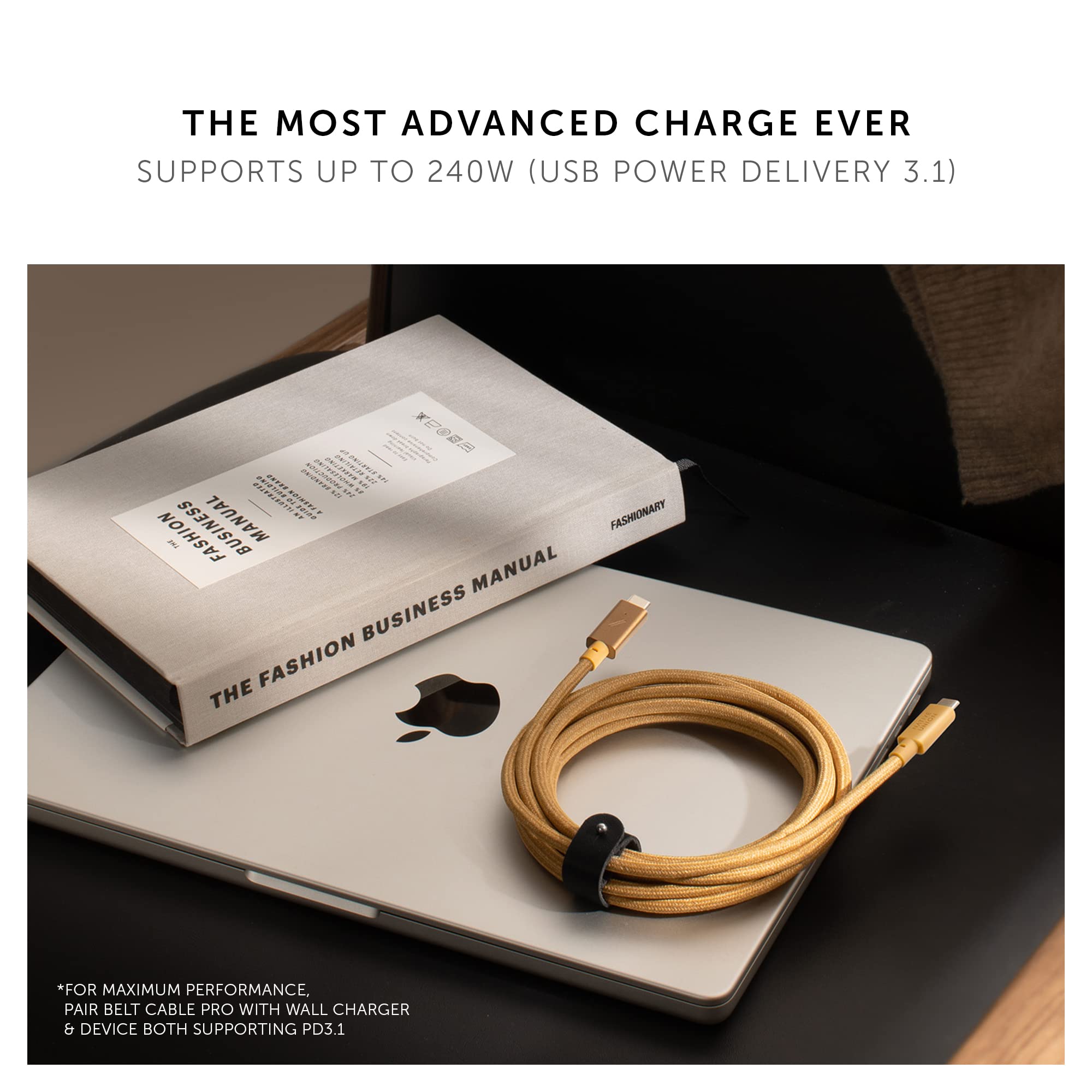Native Union Type-C Belt Cable Pro - 240W USB-C to USB-C 8ft Ultra-Strong Nylon Braided Charging Cable with Leather Strap | Compatible with iPhone 16, 16 Pro Max, MacBook Pro 14