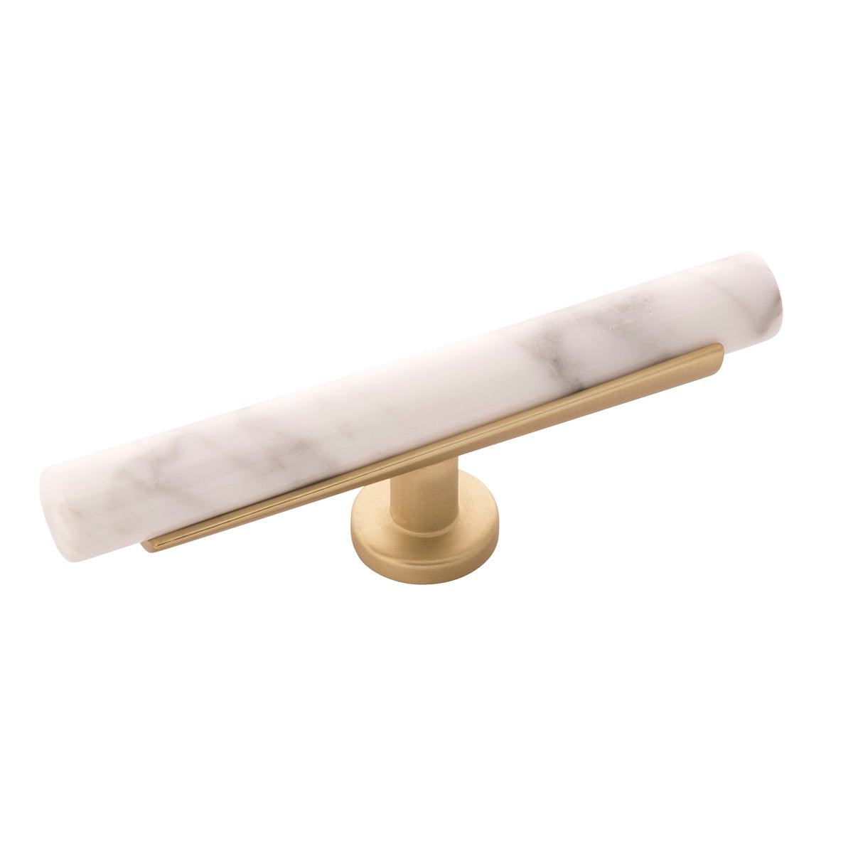 5 Inch x 1 Inch Firenze T Knob - White Marble with Brushed Golden Brass Finish Cabinet Pull - Elegant Hardware for Kitchen Cabinets, Dressers & Furniture Drawers
